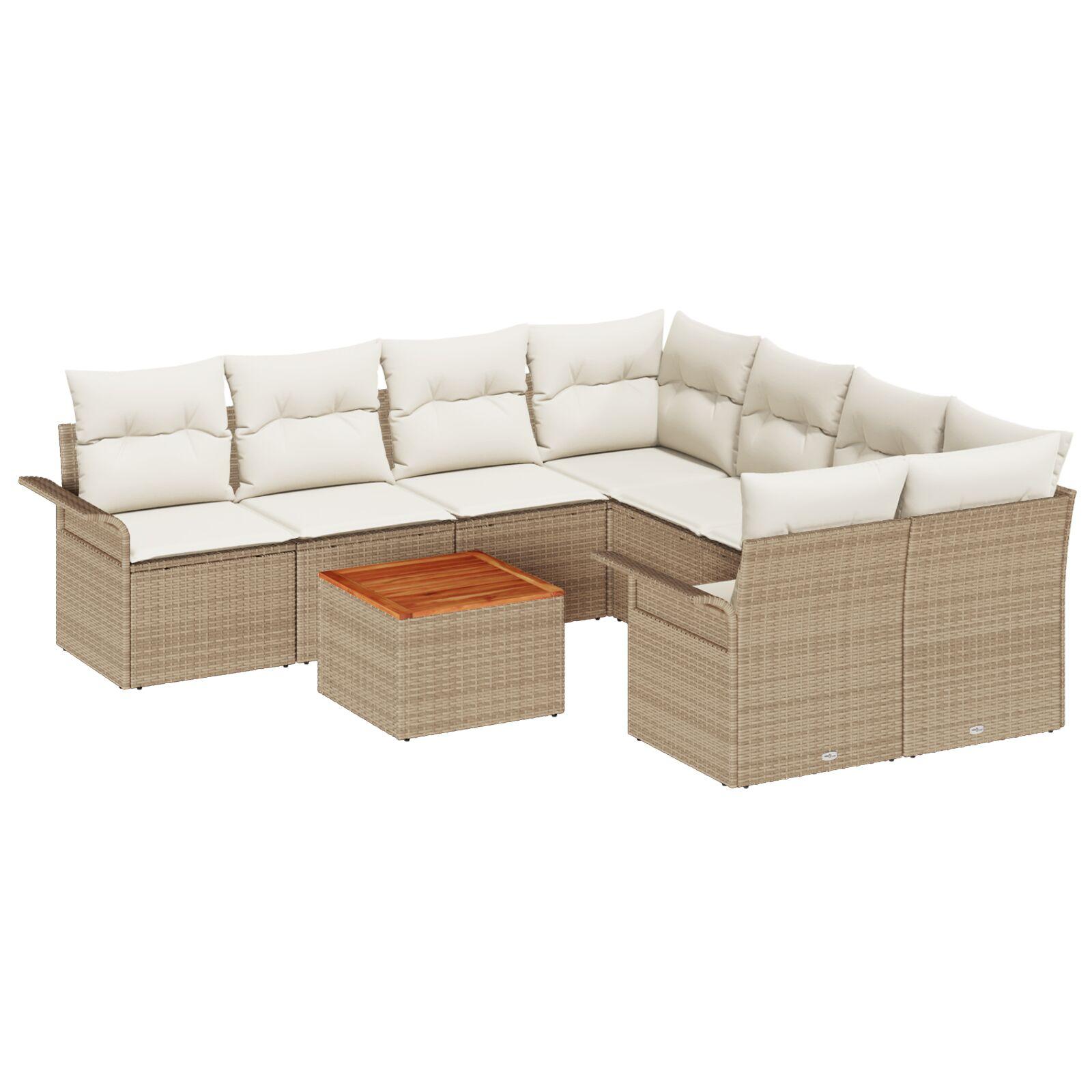 Havesofa Sæt Med Pude 9 Dele Polyrattan - beige og cremefarvet