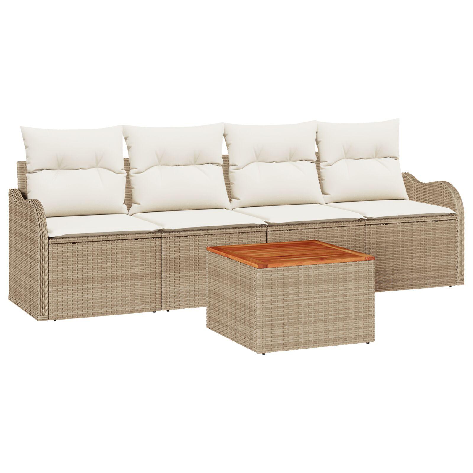 Havesofa sæt med puder 5 dele i beige polyrattan