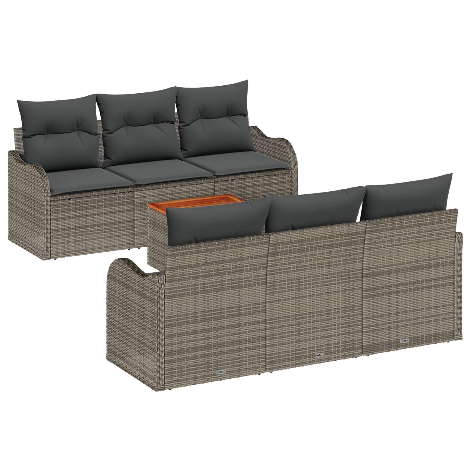 Havesofa sæt i grå polyrattan - 7 dele, modulært lounge sæt til terrasse og have