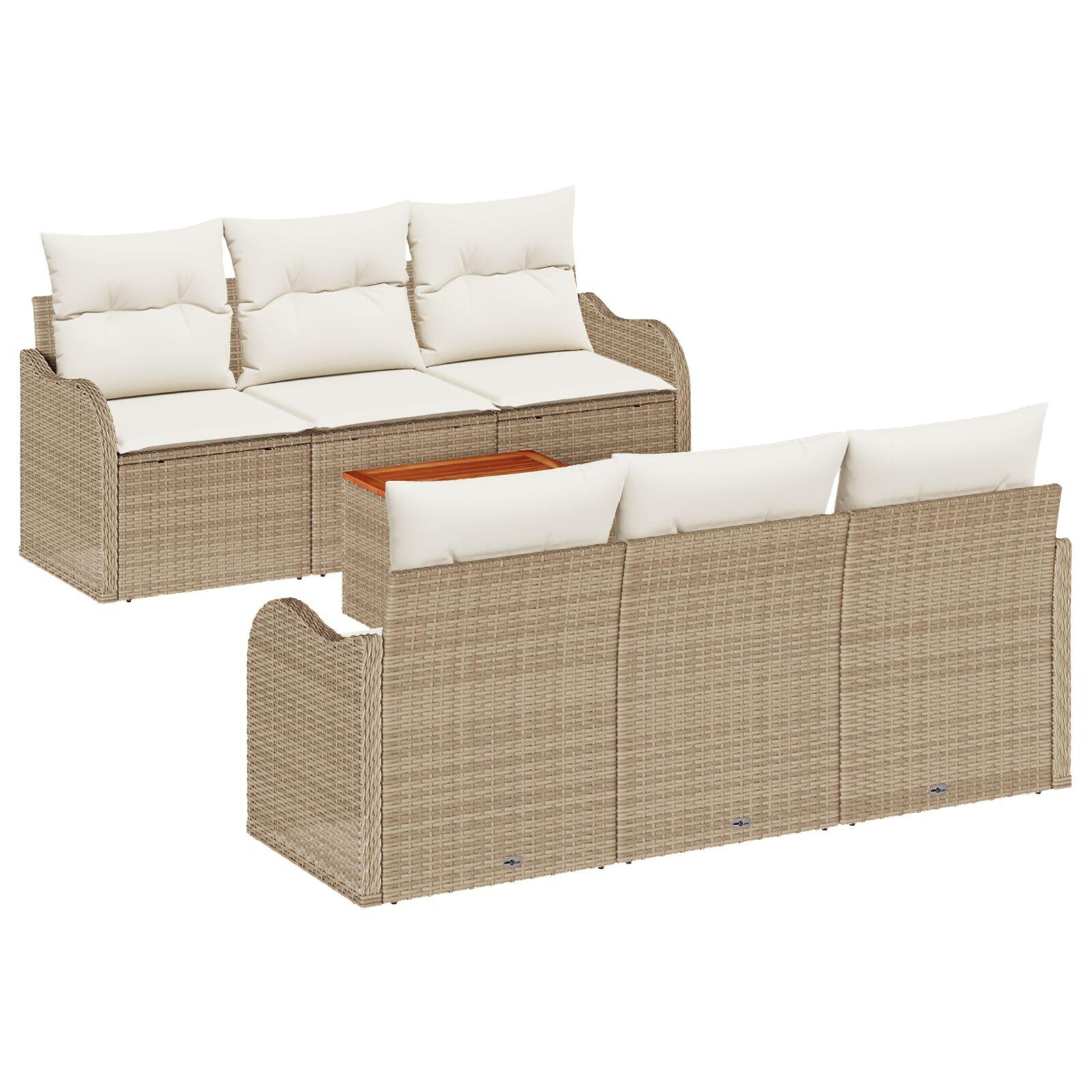 Havesofa sæt med puder 7 dele i beige polyrattan