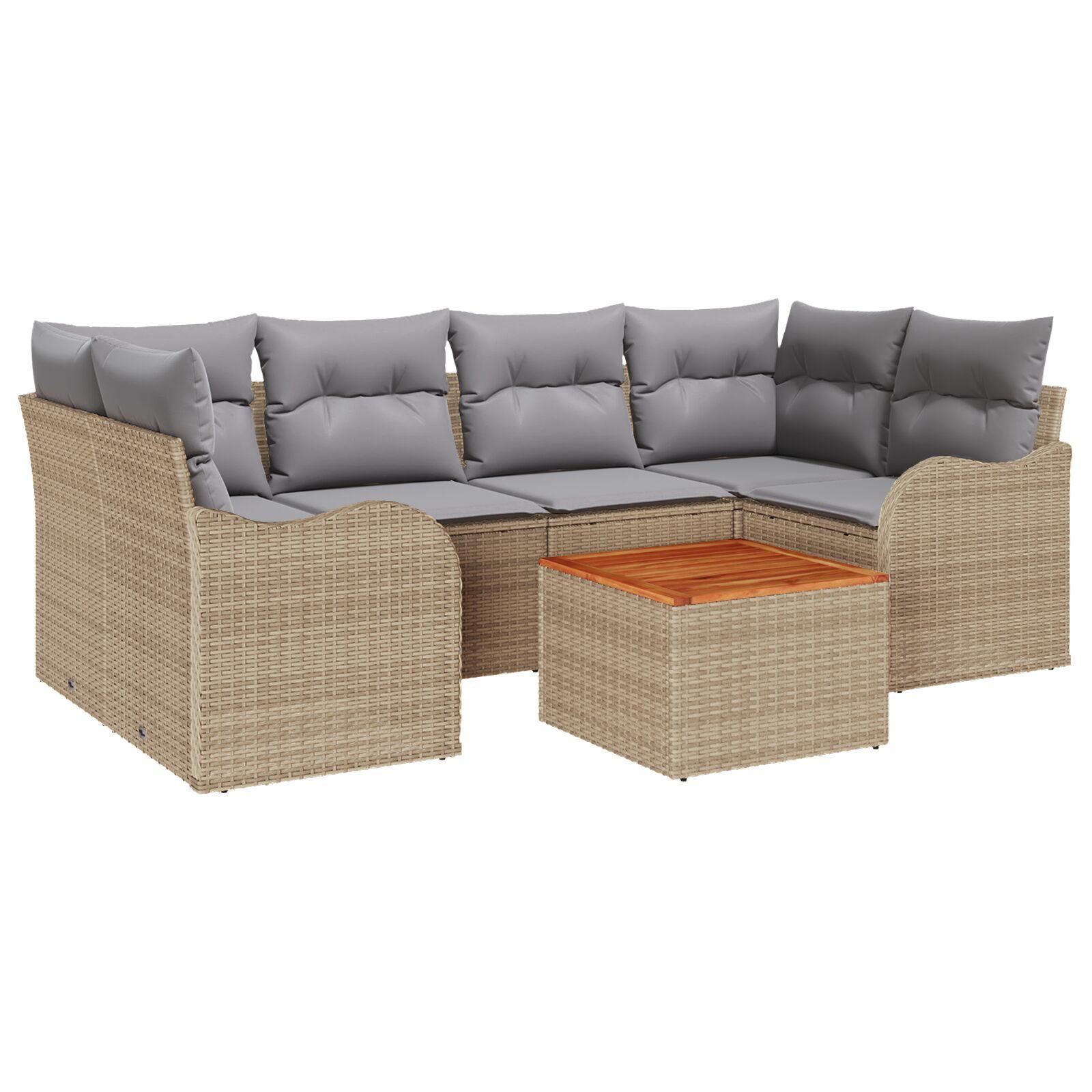 Havesofa Sæt Med Pude 7 Dele Polyrattan - beige og grå