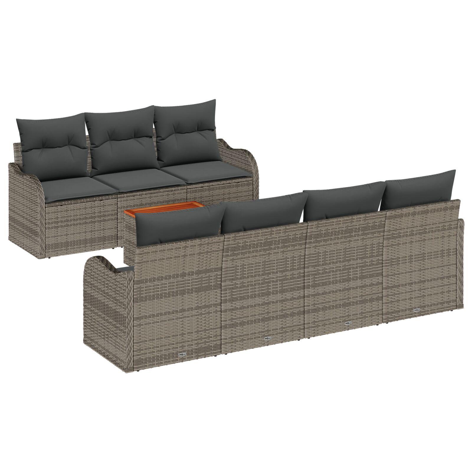 8 Stykke Have Sofa Sæt Med Puder Grå Poly Rattan Akacie 2 Sæders Have Sofa Med Puder Grå Poly Rattan