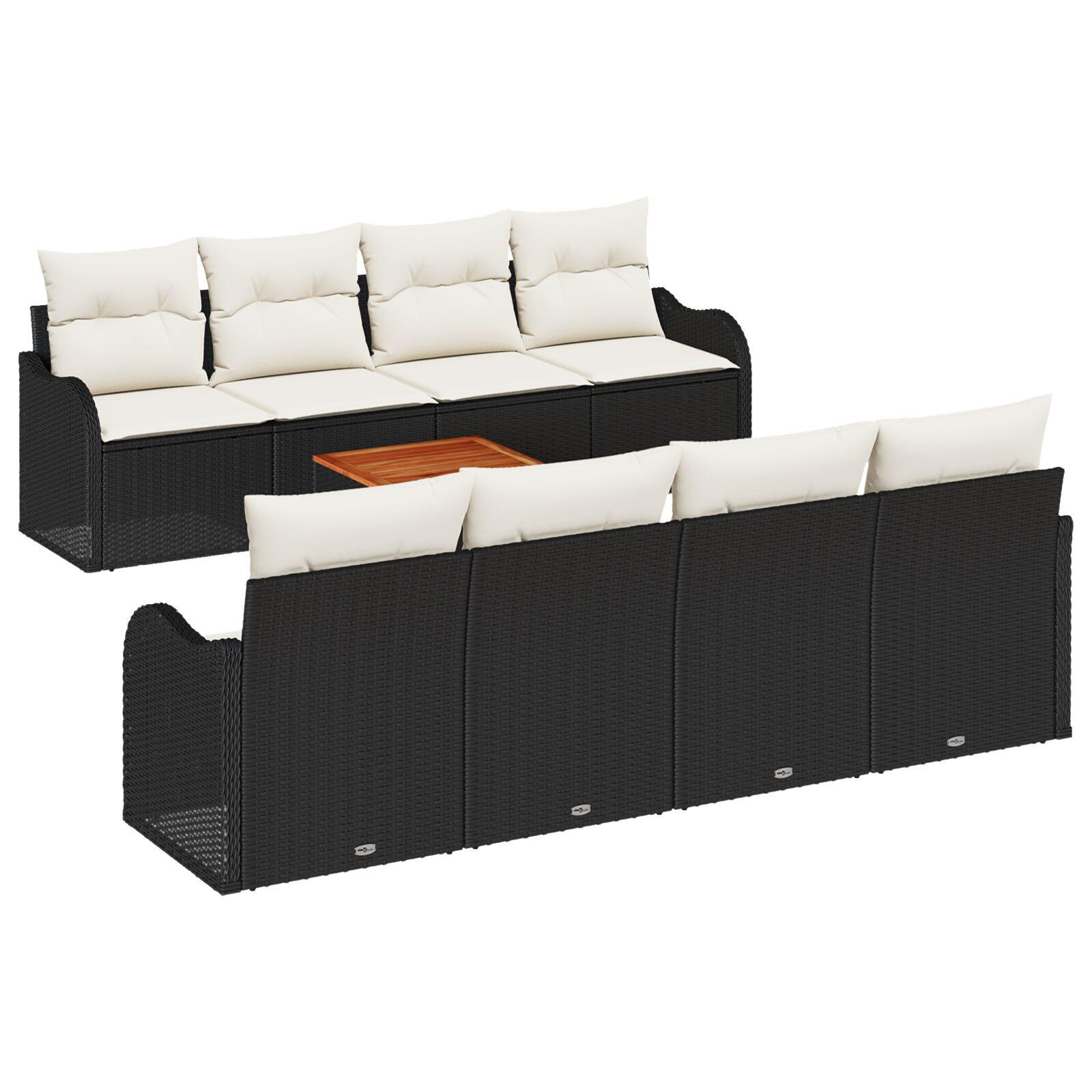 Havesofa SÃ¦t 9 stk Sort Poly rattan
