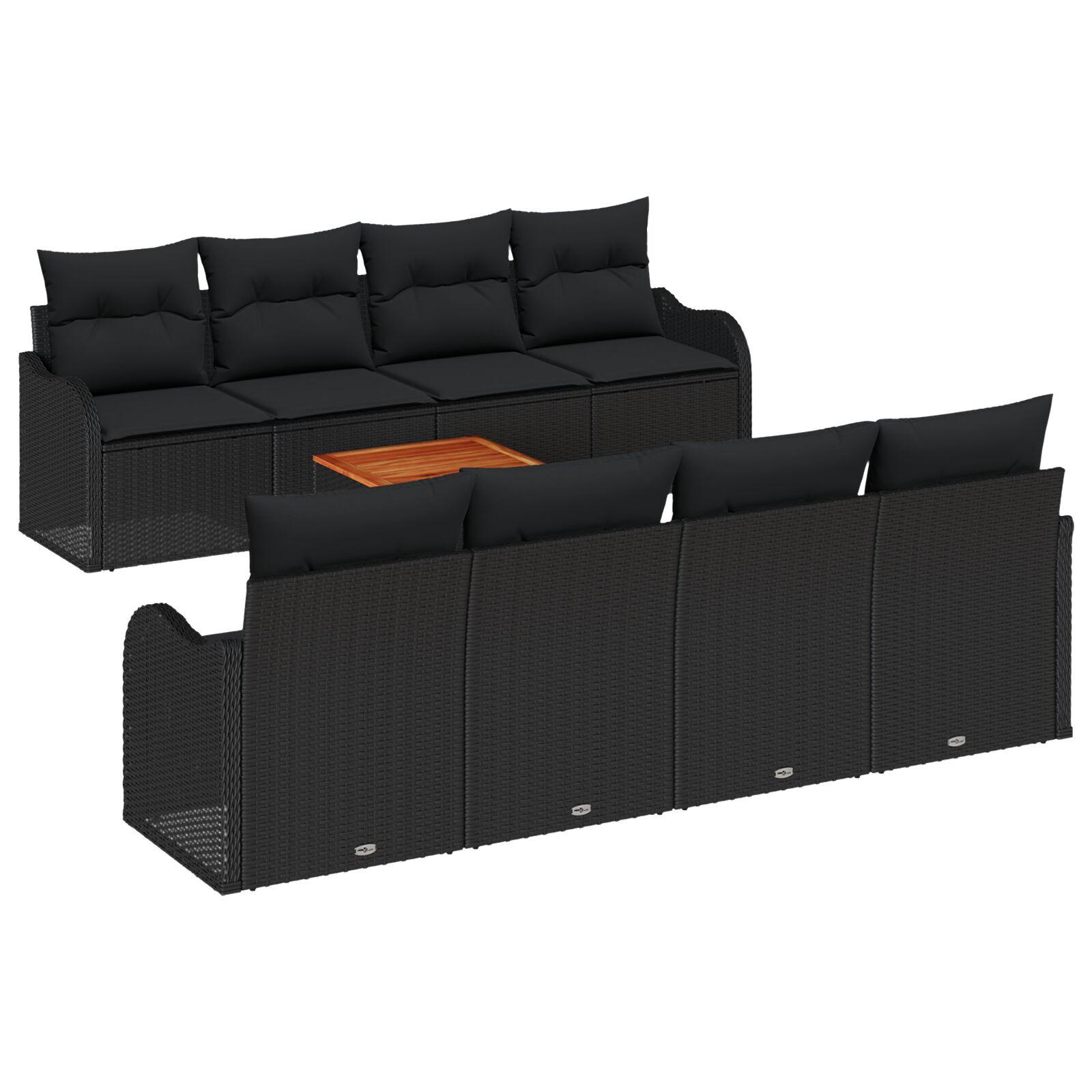 Havesofa SÃ¦t 9 stk Sort Poly rattan