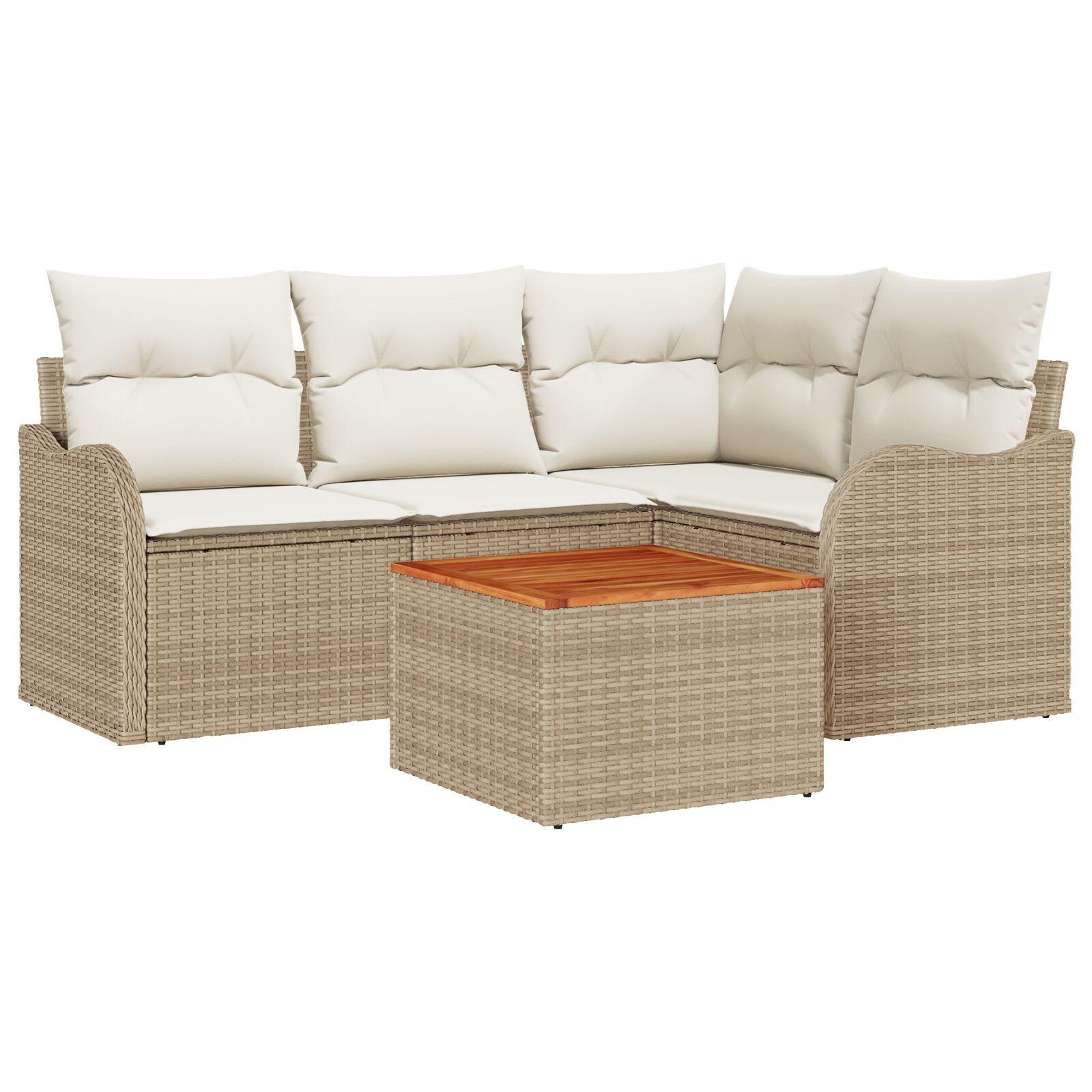 Havesofa sæt med puder 5 dele beige polyrattan