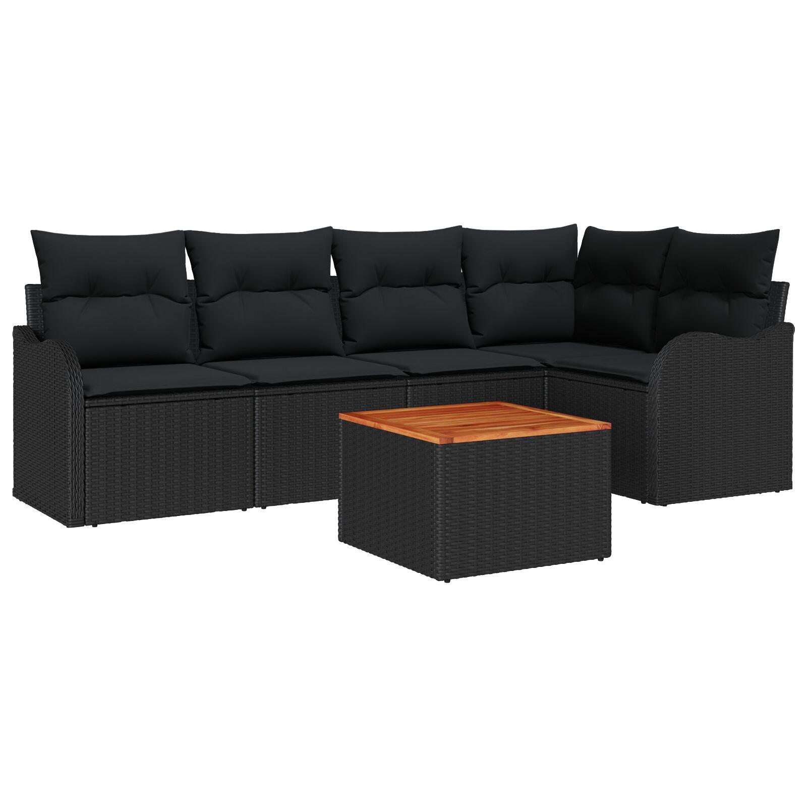 Havesofa sæt 6 dele med puder i sort polyrattan