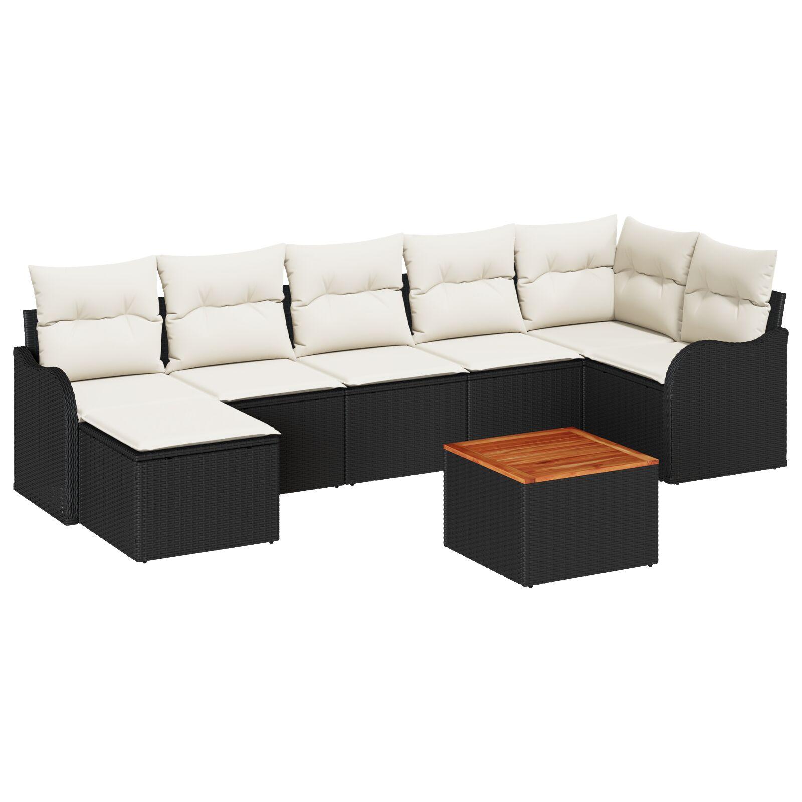 Havesofa sæt i sort polyrattan - modulopbygget loungesæt med puder, 8 dele