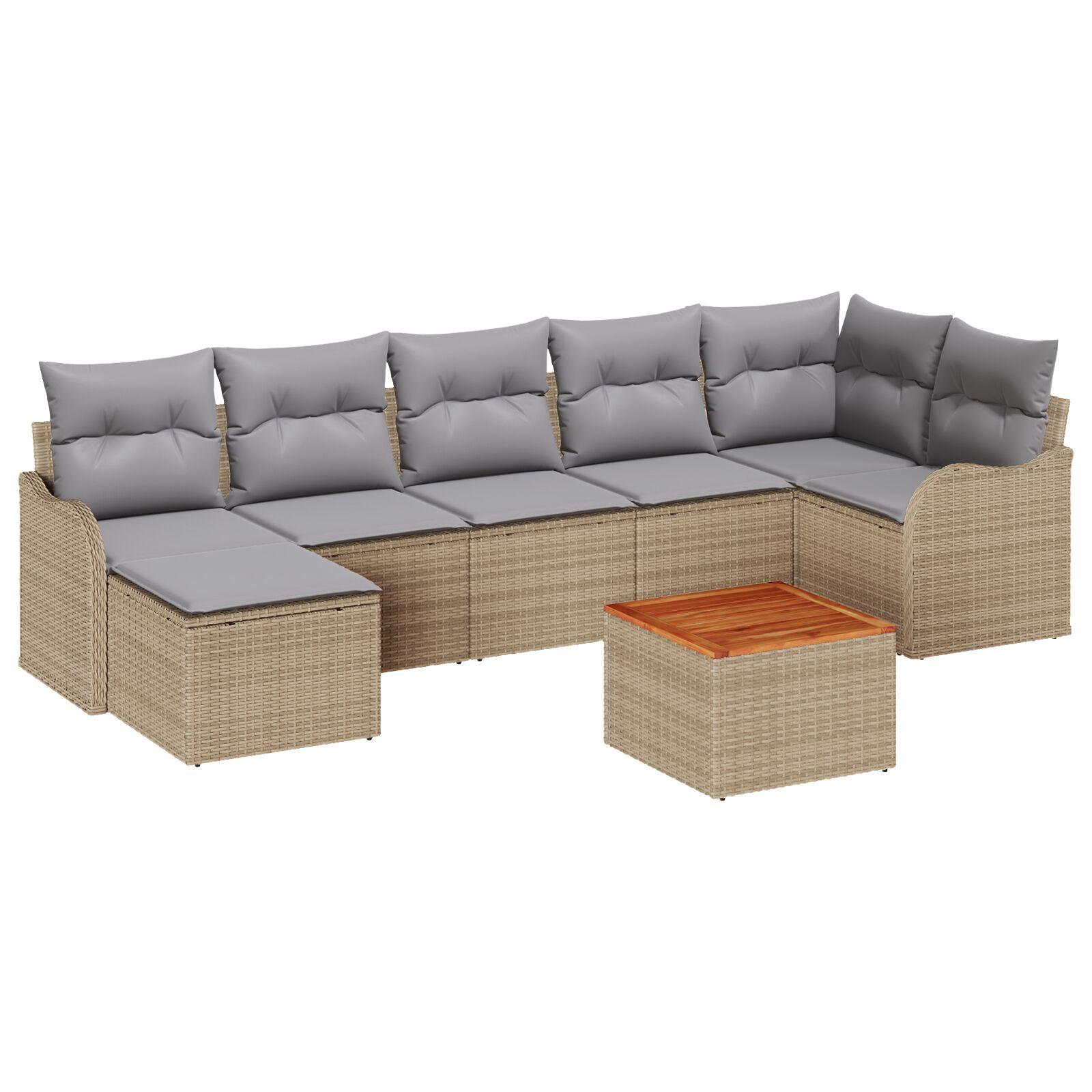 Havesofa sæt med puder - 8 dele i beige polyrattan