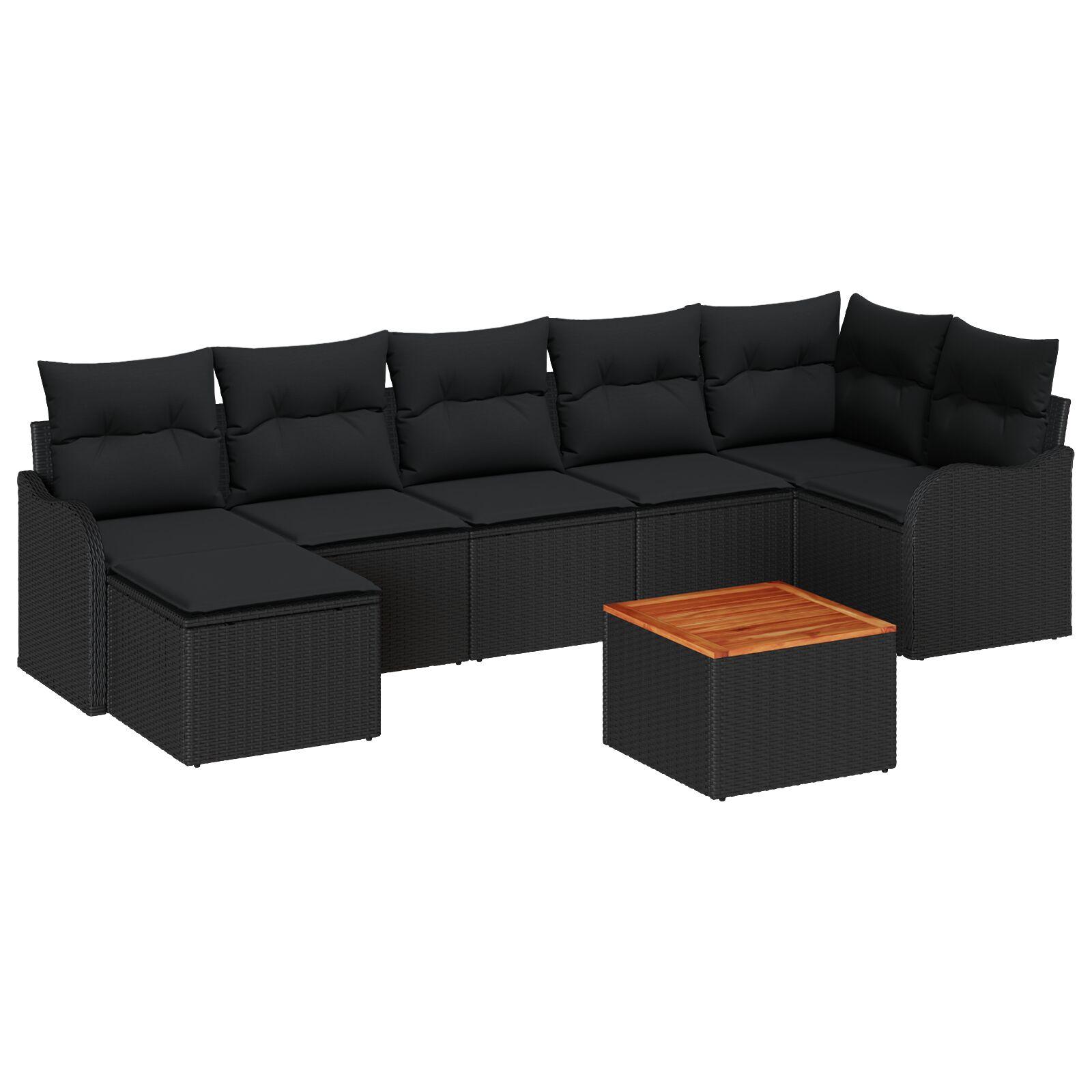 Modulært havesofa sæt med puder, 8 dele - sort polyrattan og akacietræ