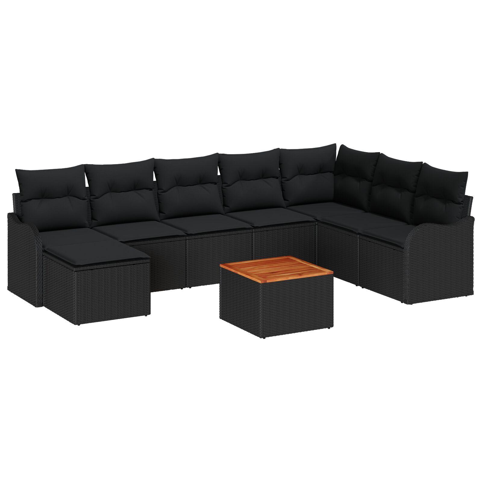 Havesofa SÃ¦t 9 stk Sort Poly rattan