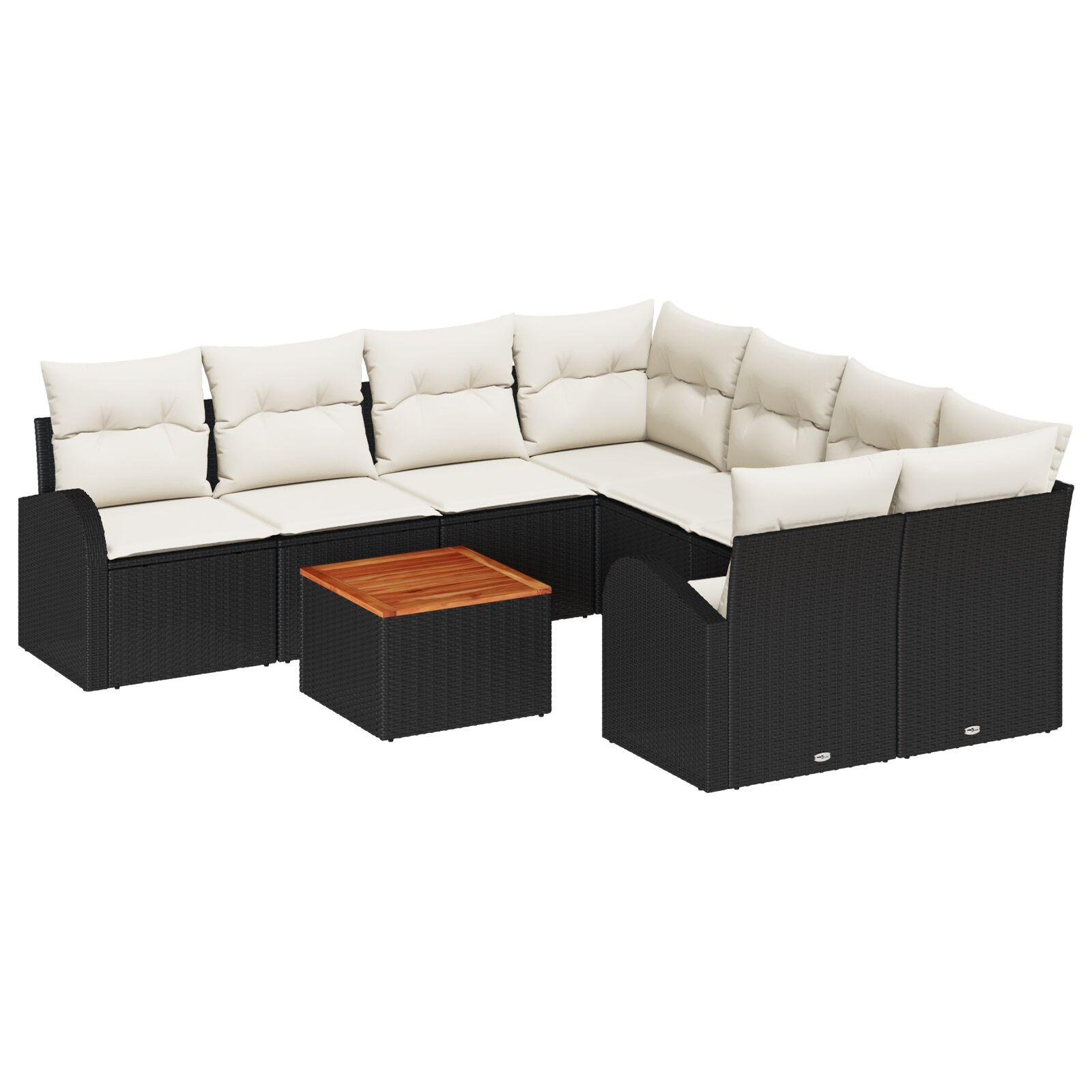 Havesofa SÃ¦t 9 stk Sort Poly rattan