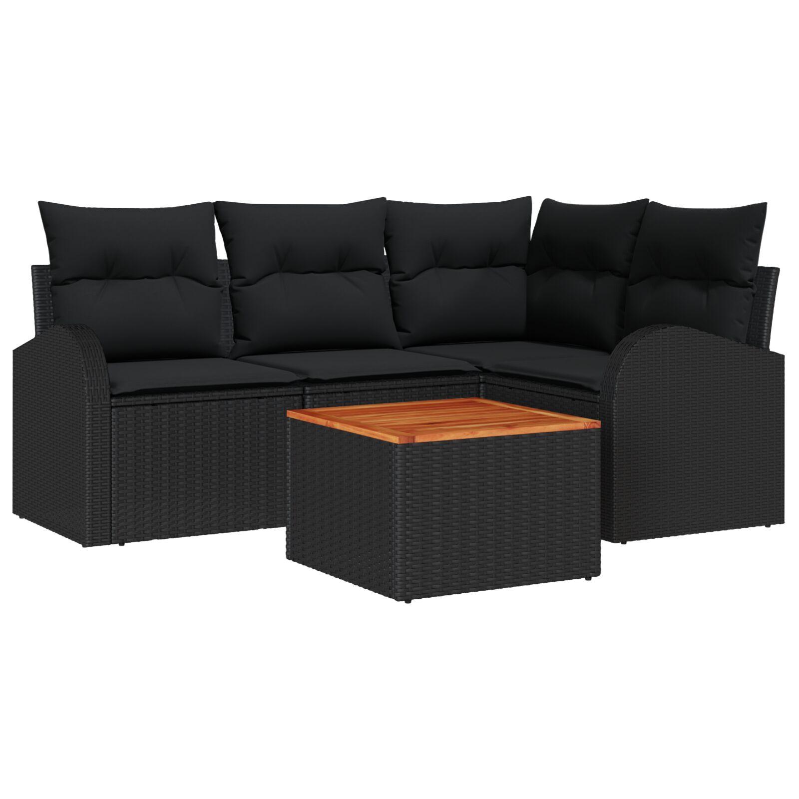 Havesofa sæt med puder 5 stk i sort polyrattan