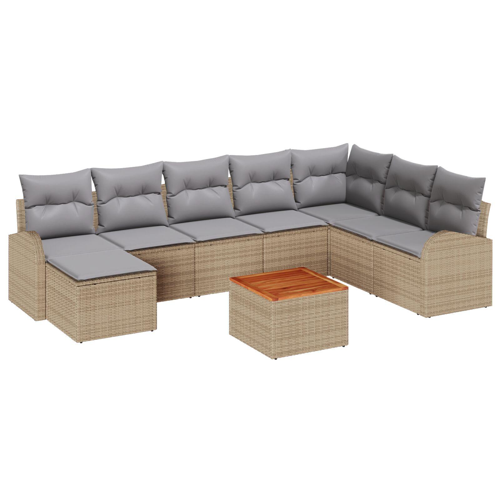 Havesofa Sæt med pude 9 stk Beige Poly rattan