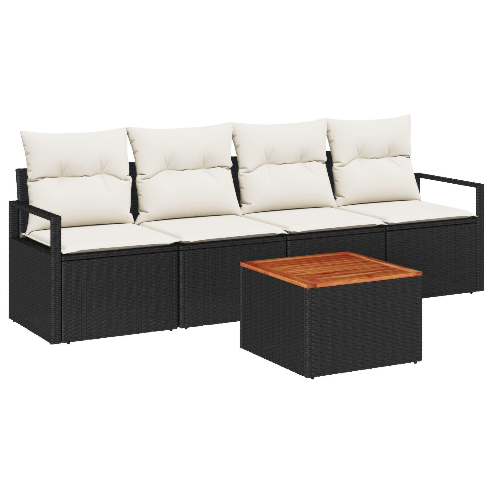 Havesofa Sæt med pude 5 stk Sort Poly rattan