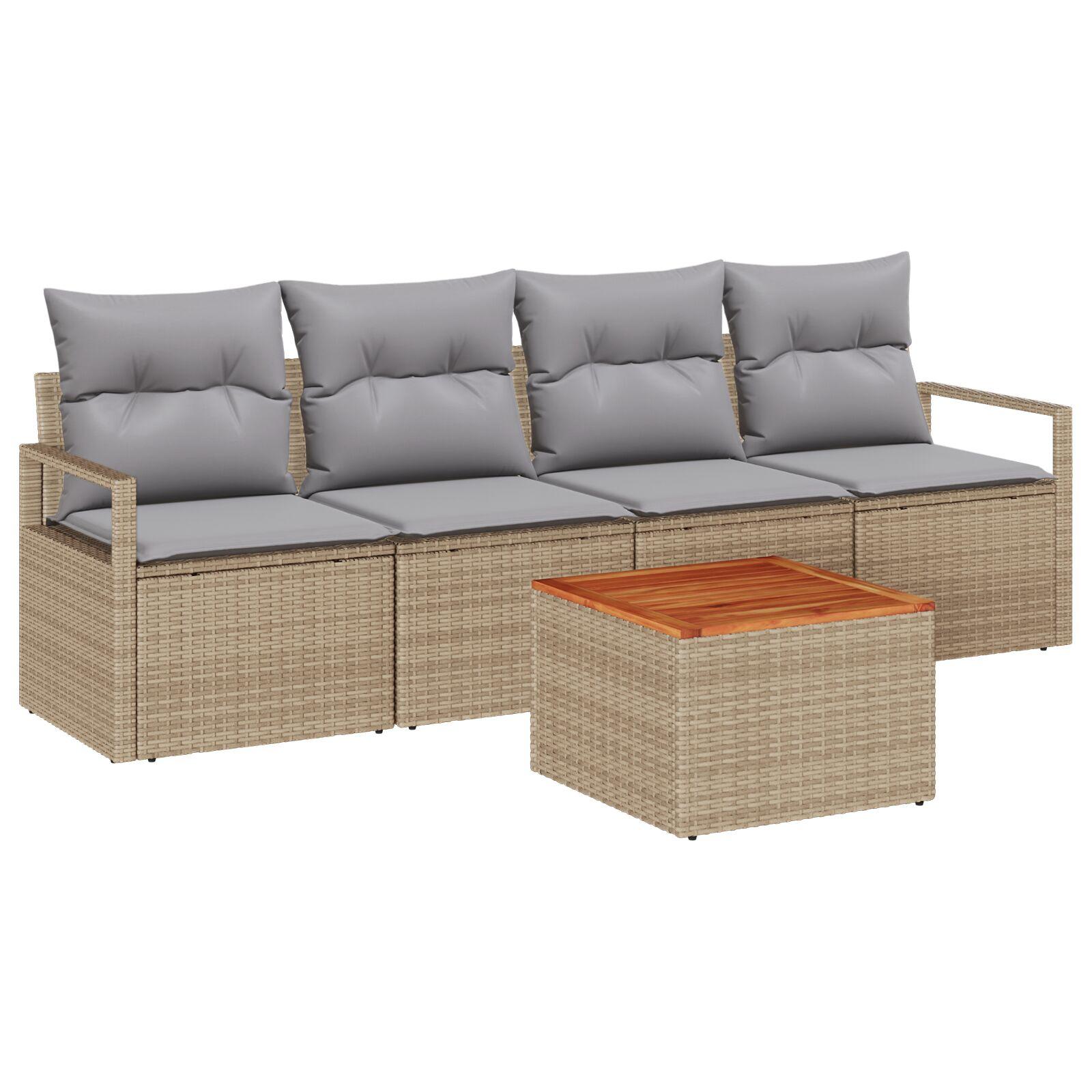 Havesofa Sæt med pude 5 stk Beige Poly rattan