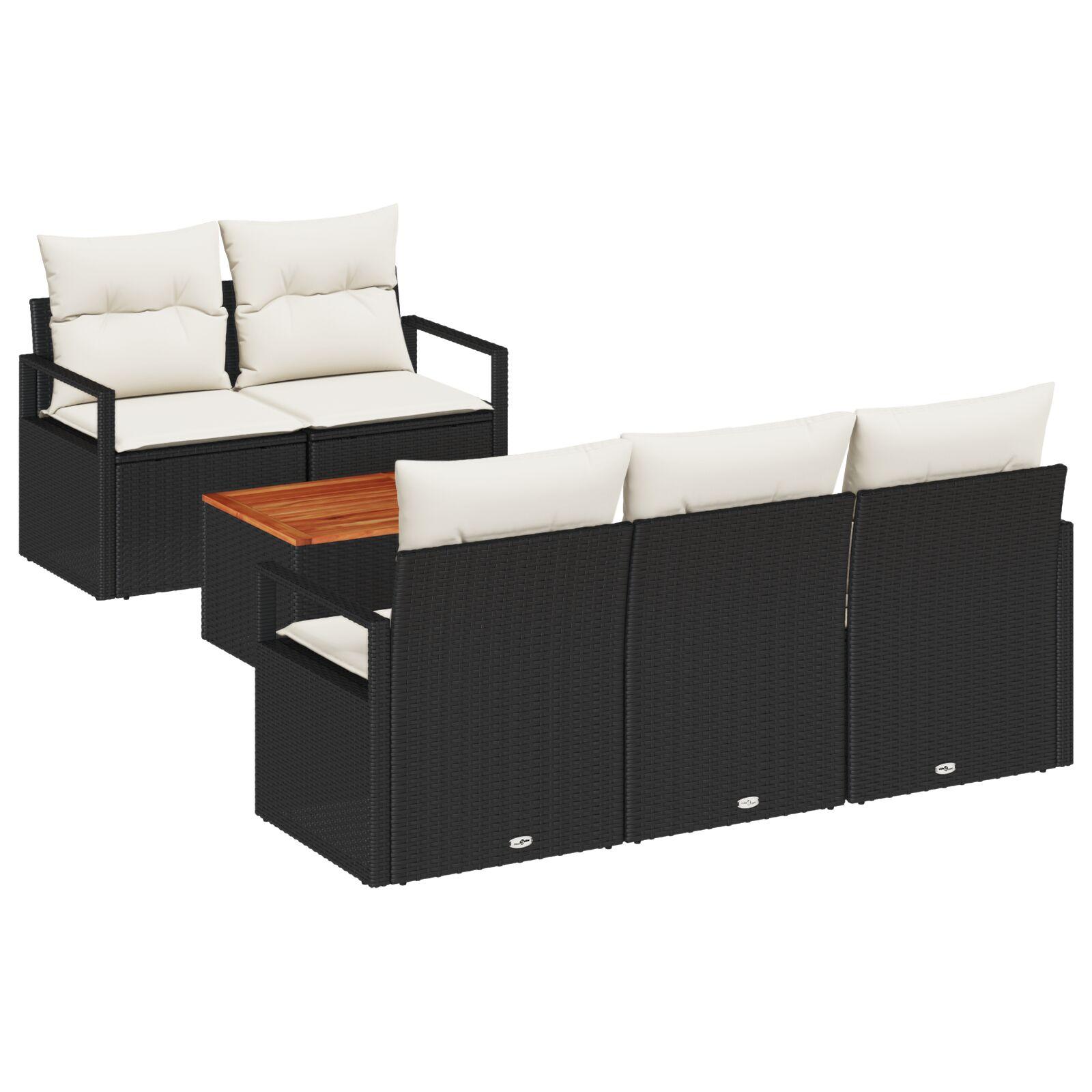 Havesofa SÃ¦t med pude 6 stk Sort Poly rattan