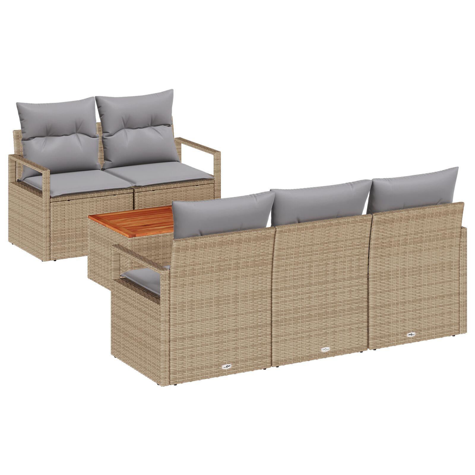 Modulært havesofa-sæt med puder - 6 dele, beige polyrattan