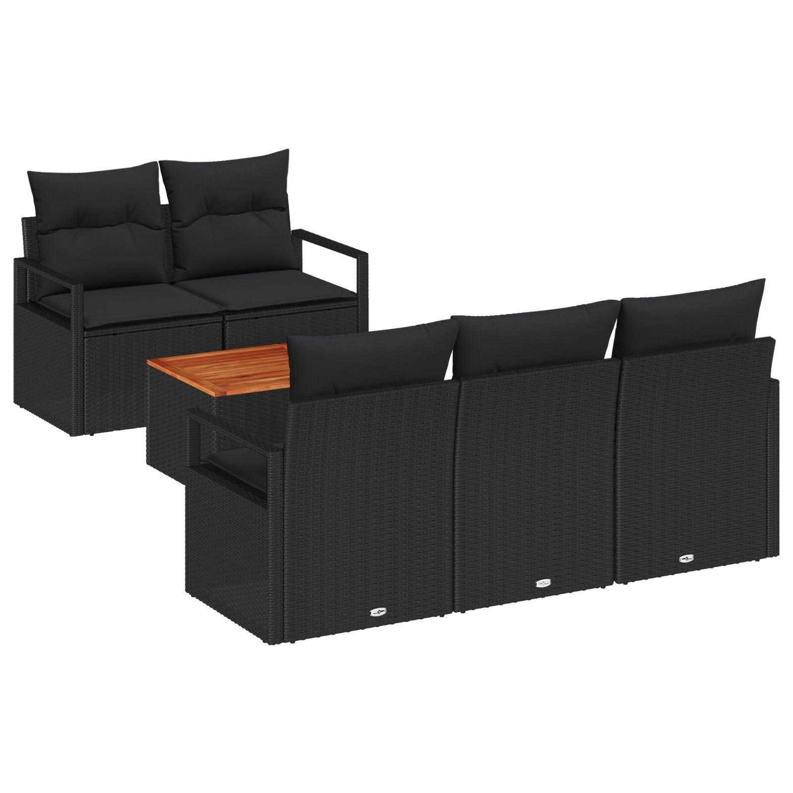 Havesofa SÃ¦t med pude 6 stk Sort Poly rattan