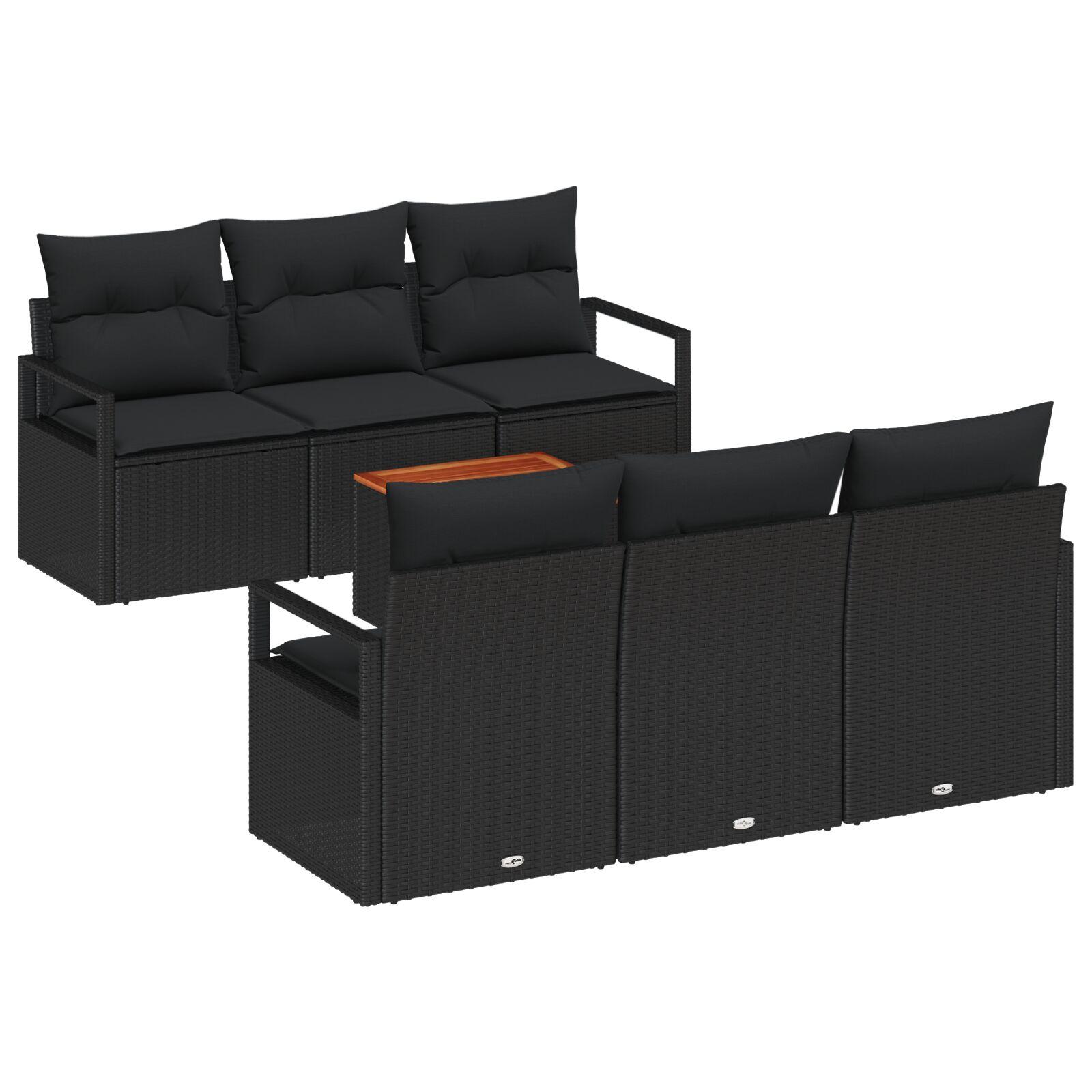 Havesofa sæt med puder 7 stk i sort polyrattan