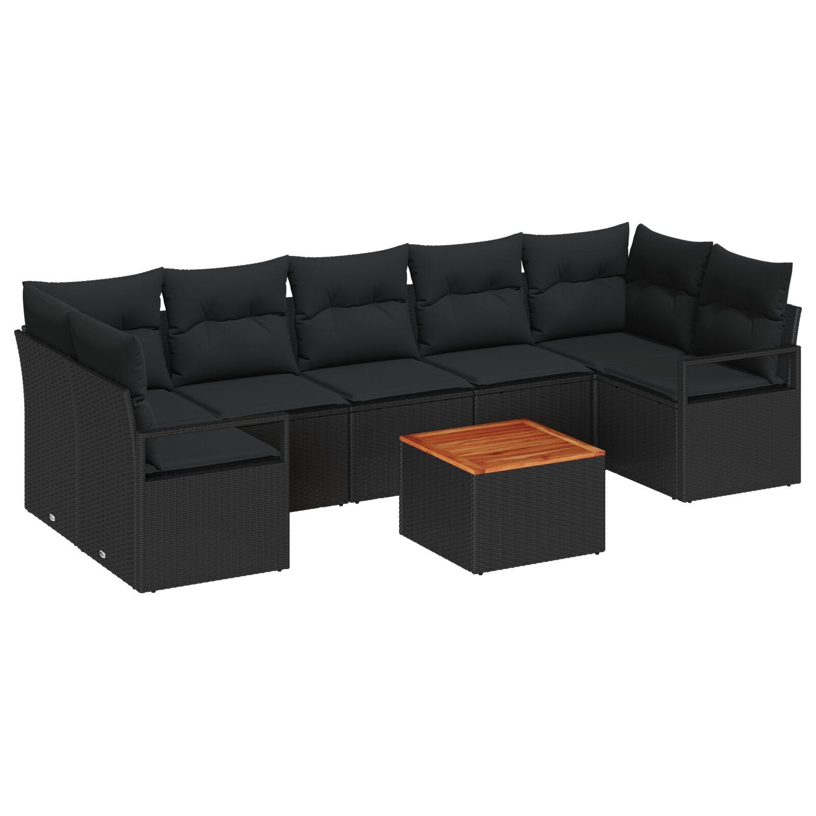Modulært havesofasæt i sort polyrattan - 8 dele med puder