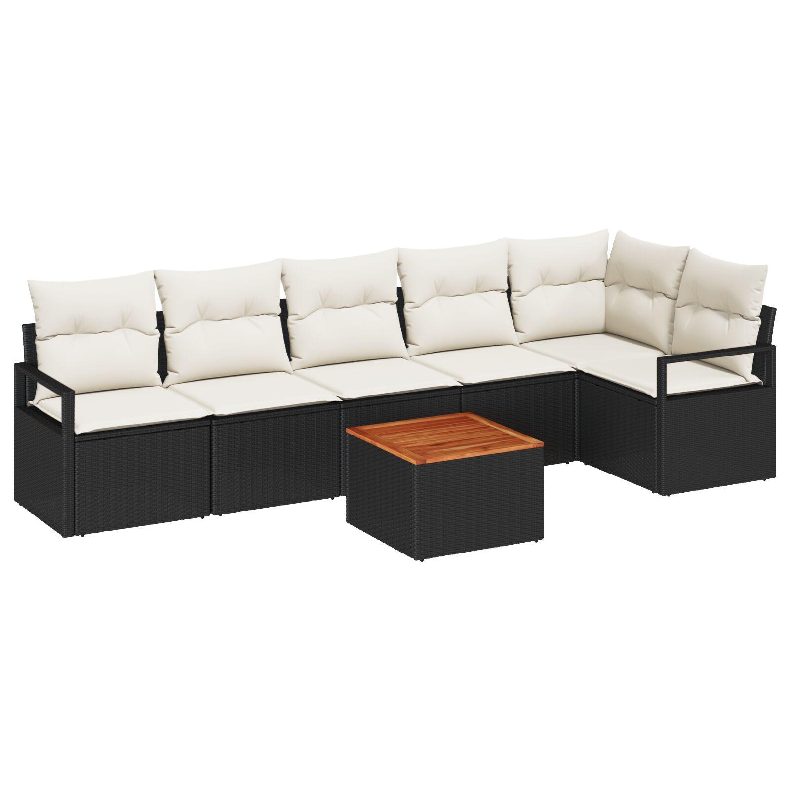 Modulært havesofa-sæt i sort polyrattan med puder - 7 dele