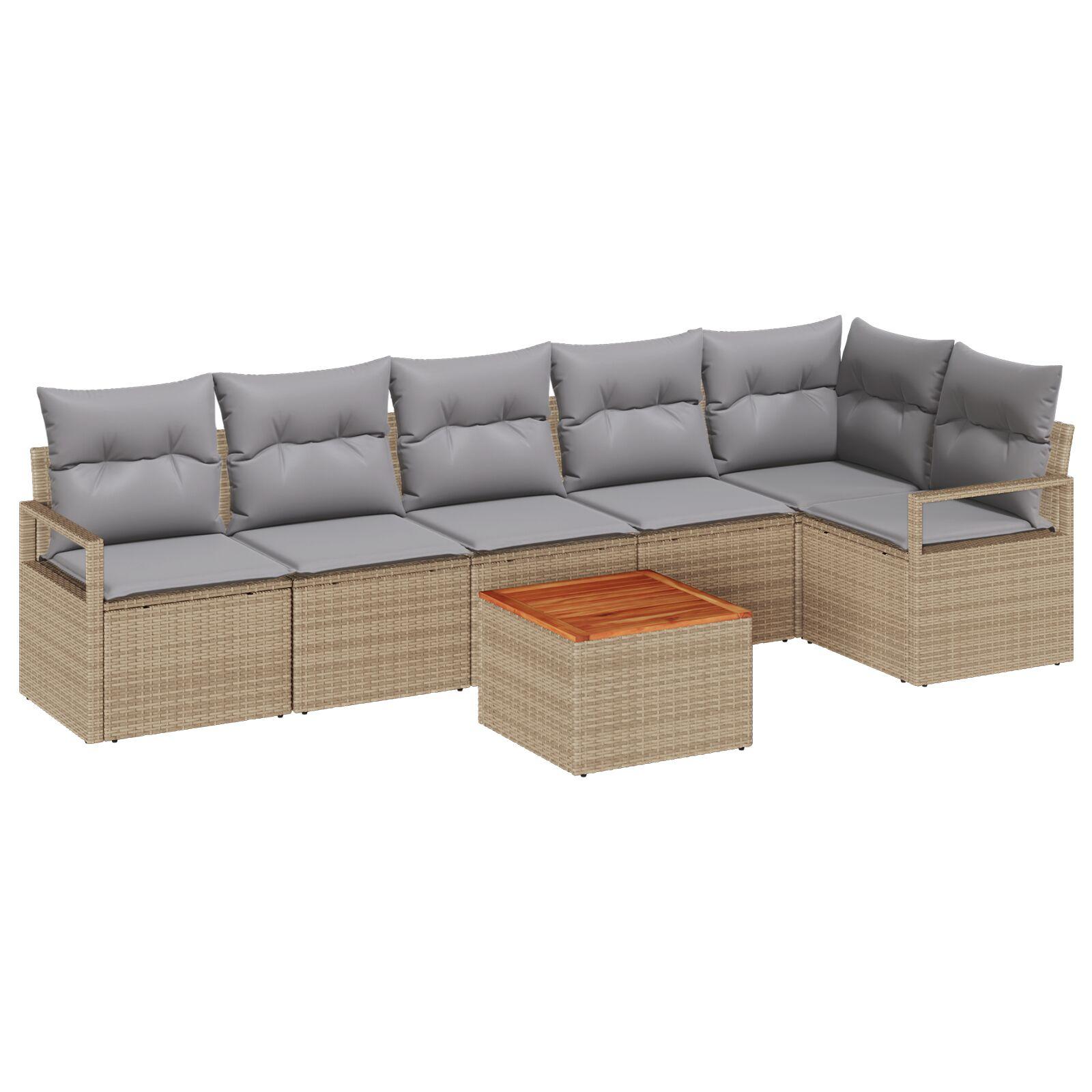 Modulært havesofa-sæt med puder, 7 dele - beige polyrattan og akacietræ
