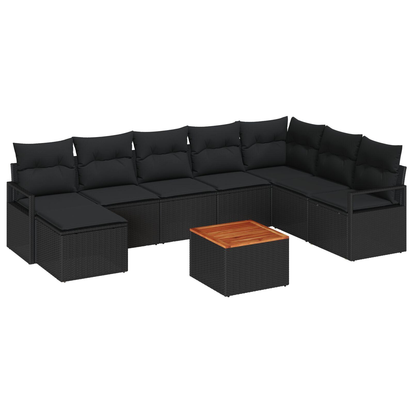 Havesofa Sæt Med Pude 9 Dele Polyrattan - Sort