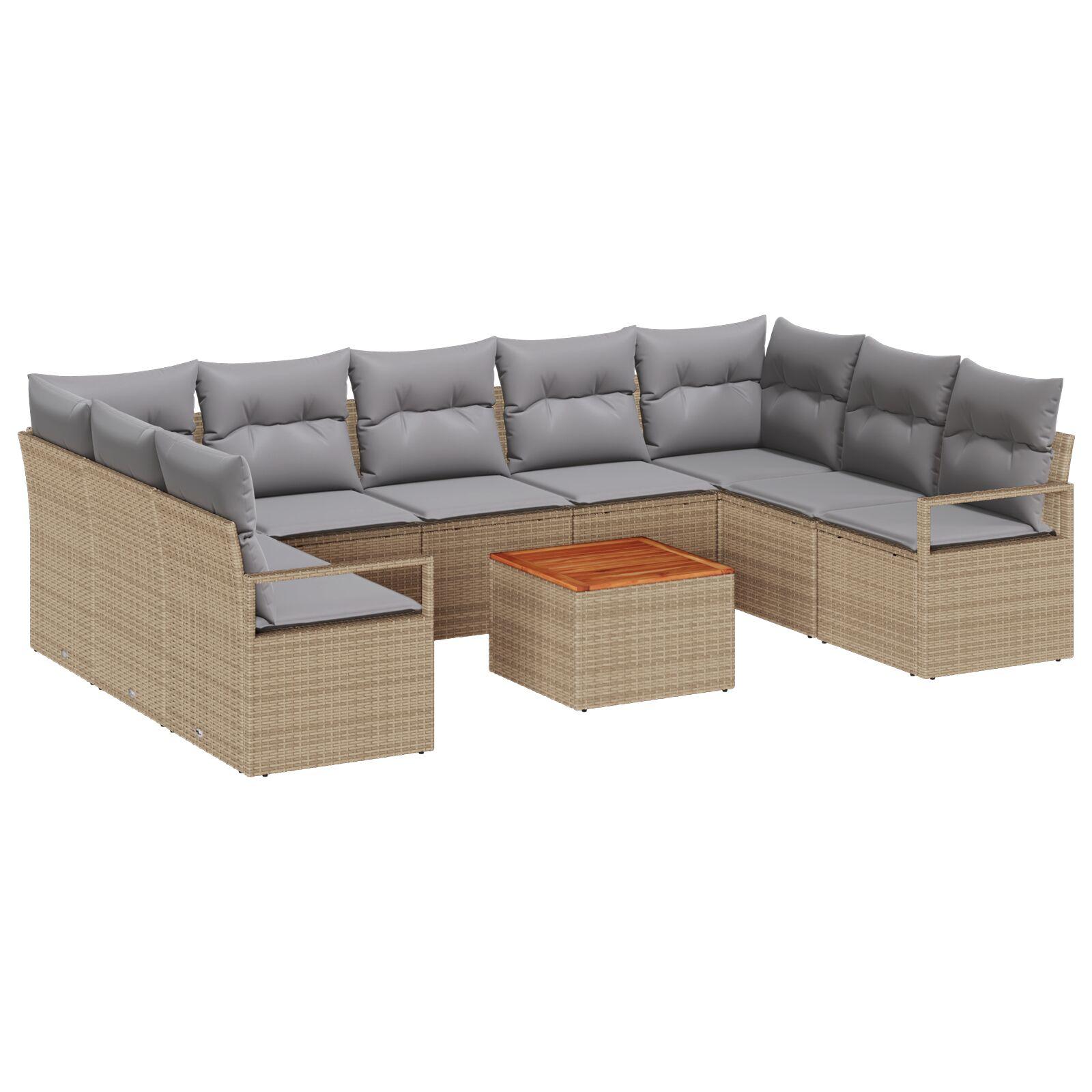 Havesofa Sæt med pude 10 stk Beige Poly rattan