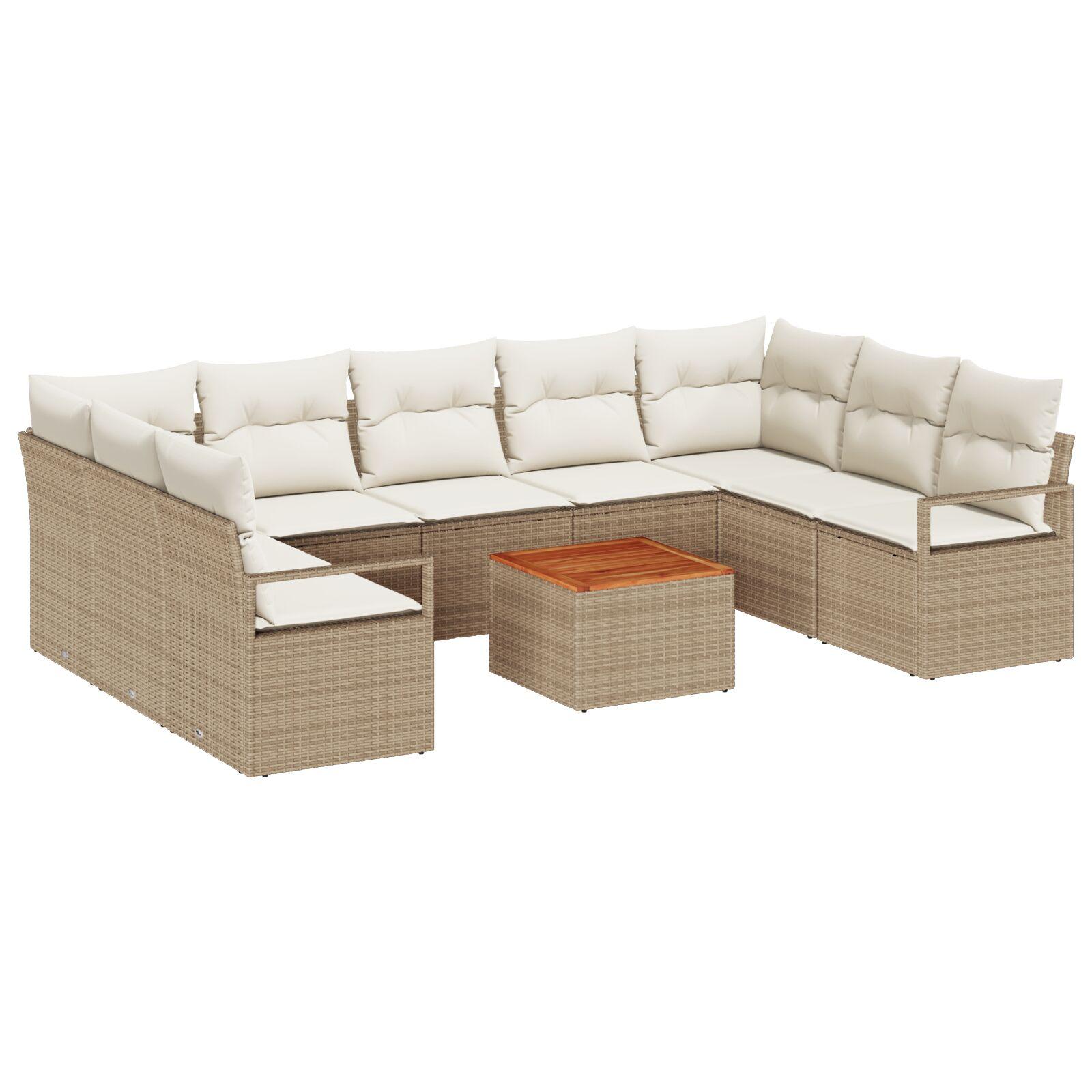 Havesofa sæt 10 dele med puder i beige polyrattan