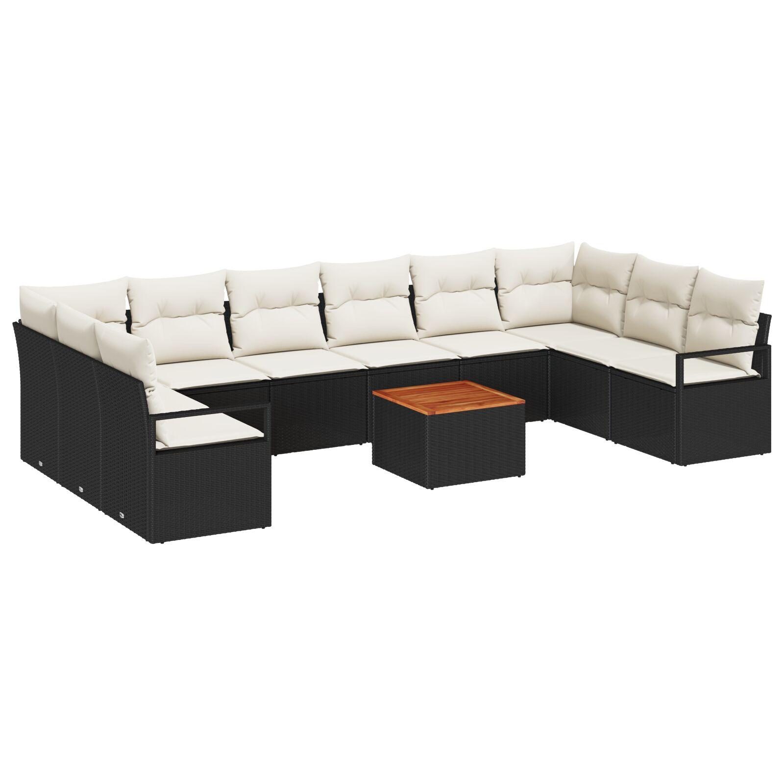 Havesofa Sæt med pude 11 stk Sort Poly rattan