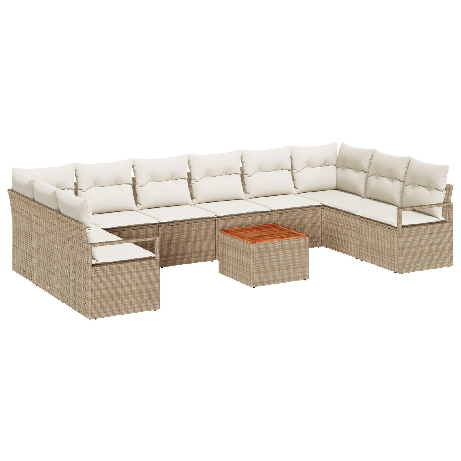 Havesofa Sæt med pude 11 stk Beige Poly rattan