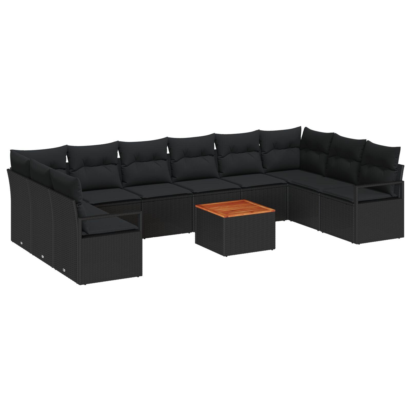 Havesofa Sæt med pude 11 stk Sort Poly rattan