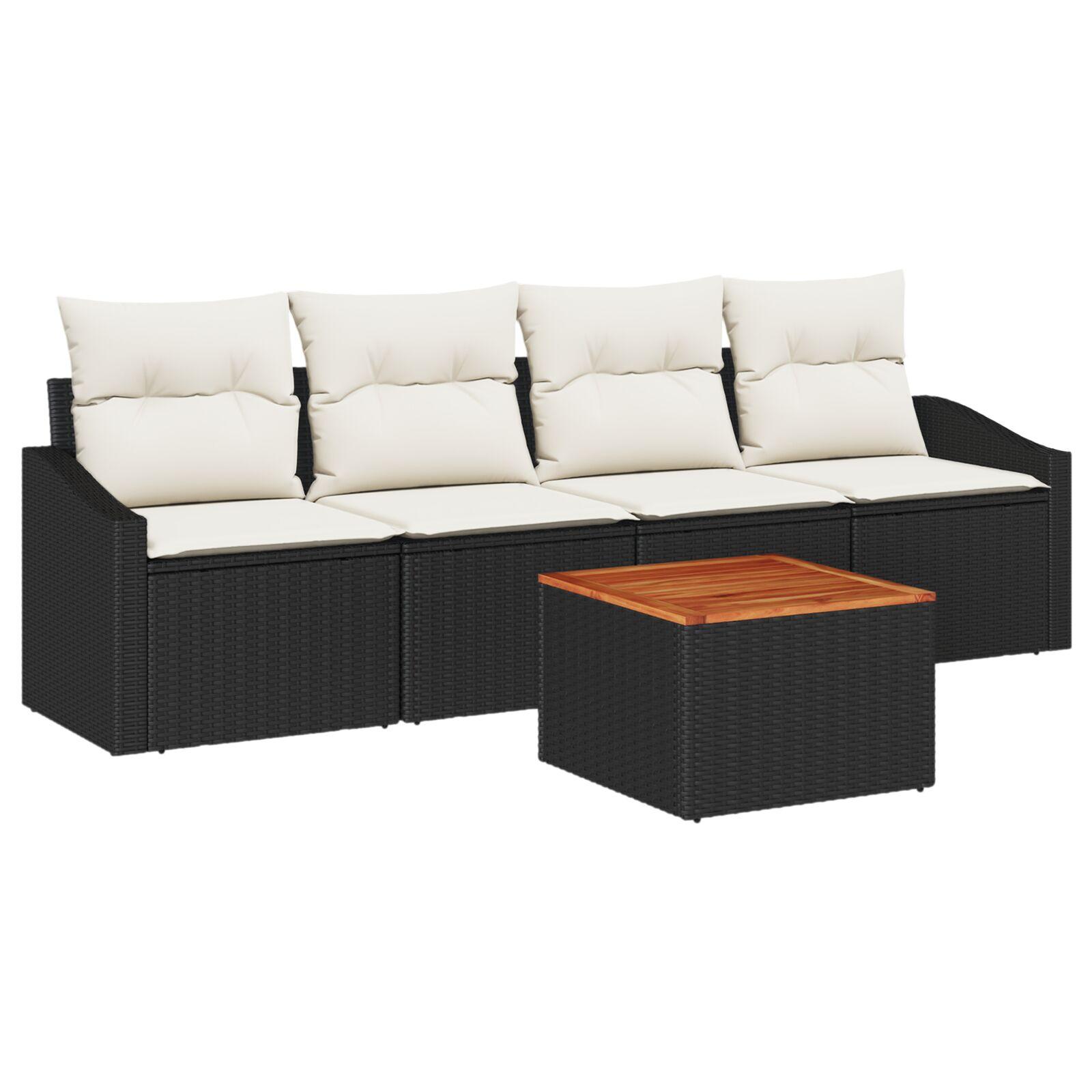 Havesofa sÃ¦t med puder, 5 dele - sort polyrattan
