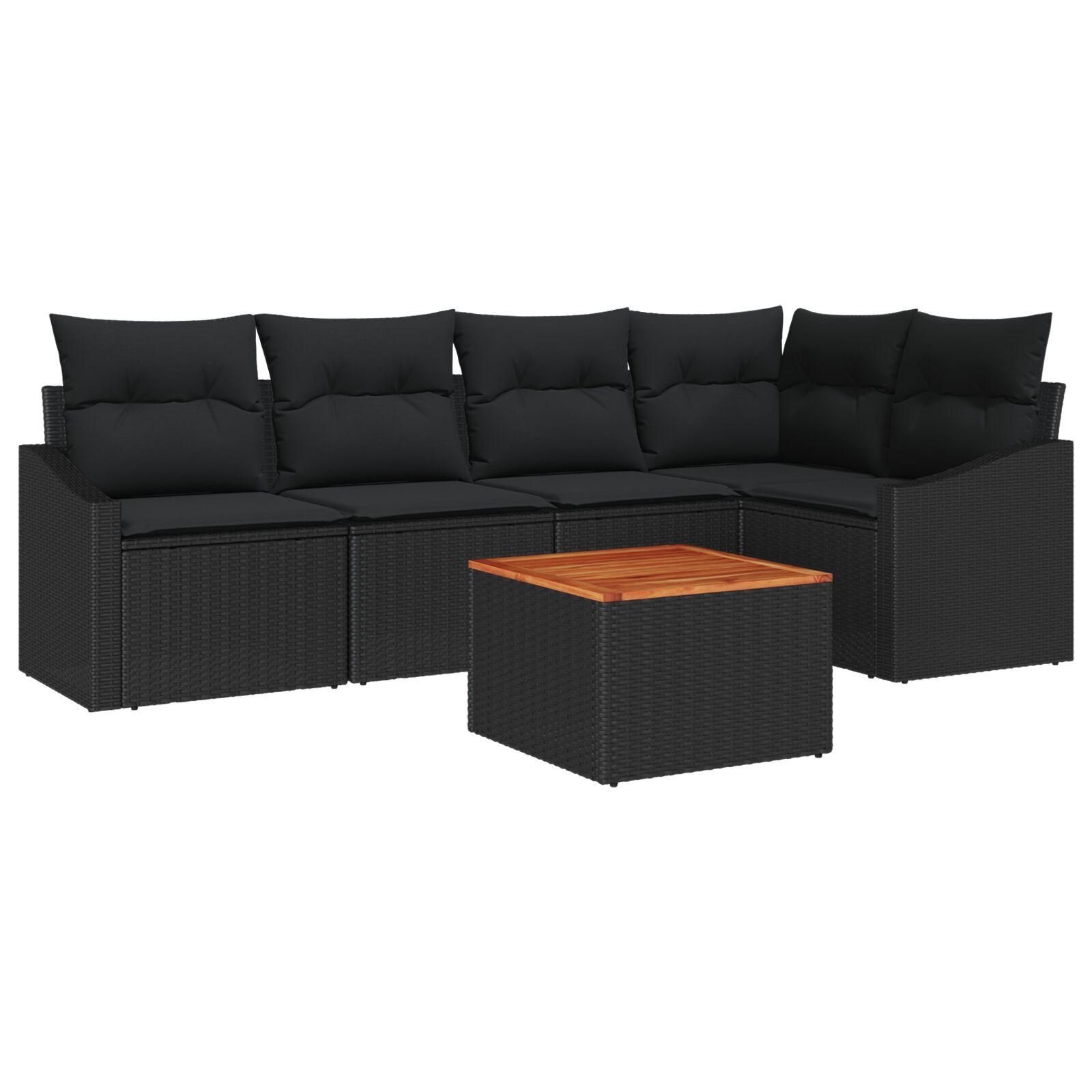 Havesofa sæt med puder 6 stk i sort polyrattan