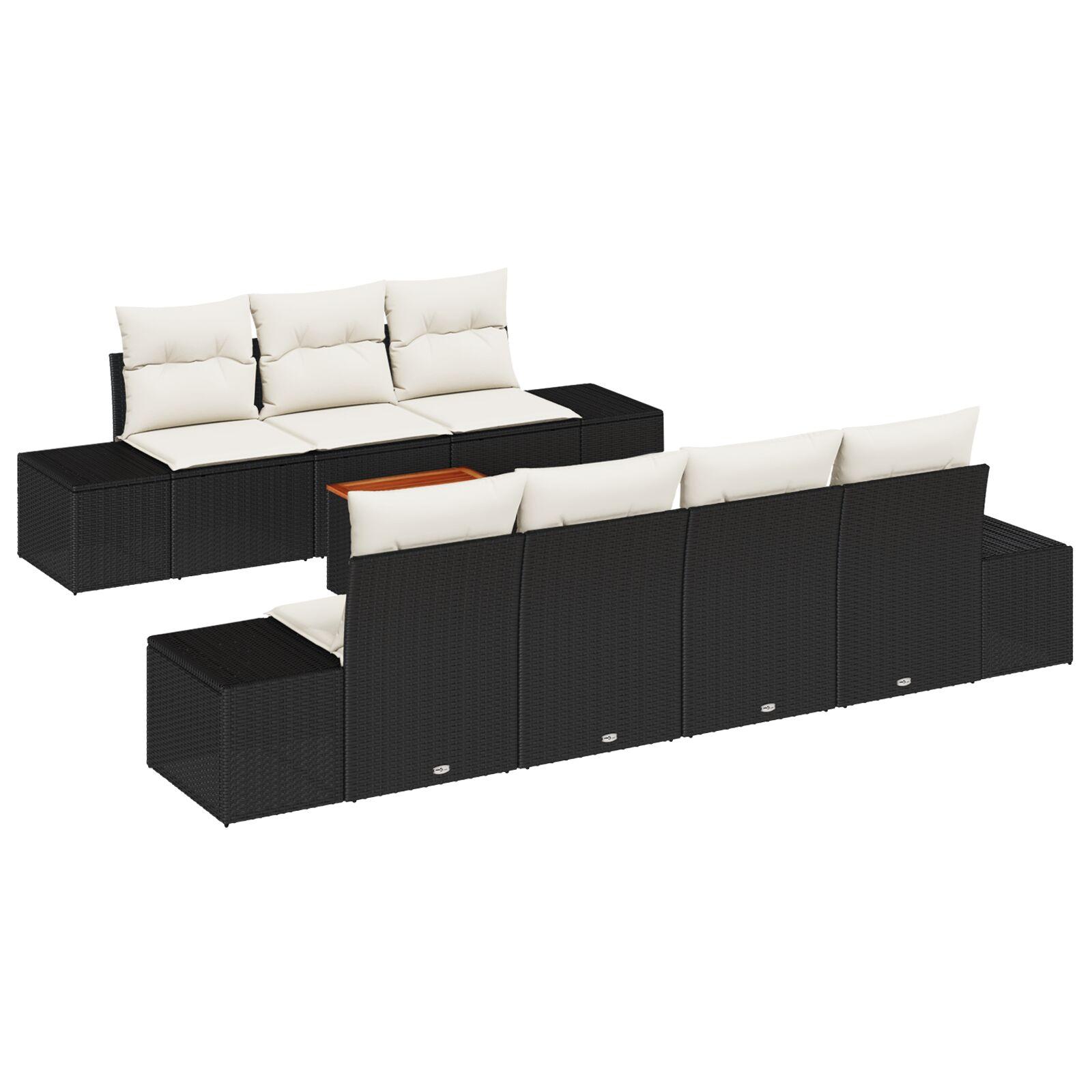 Havesofa sæt med puder - 8 dele i sort polyrattan
