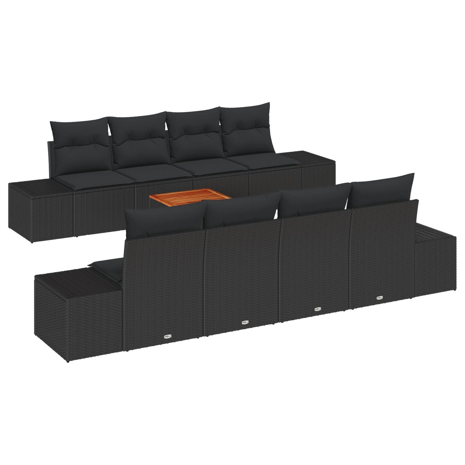 Havesofa Sæt Med Pude 9 Dele Polyrattan - Sort