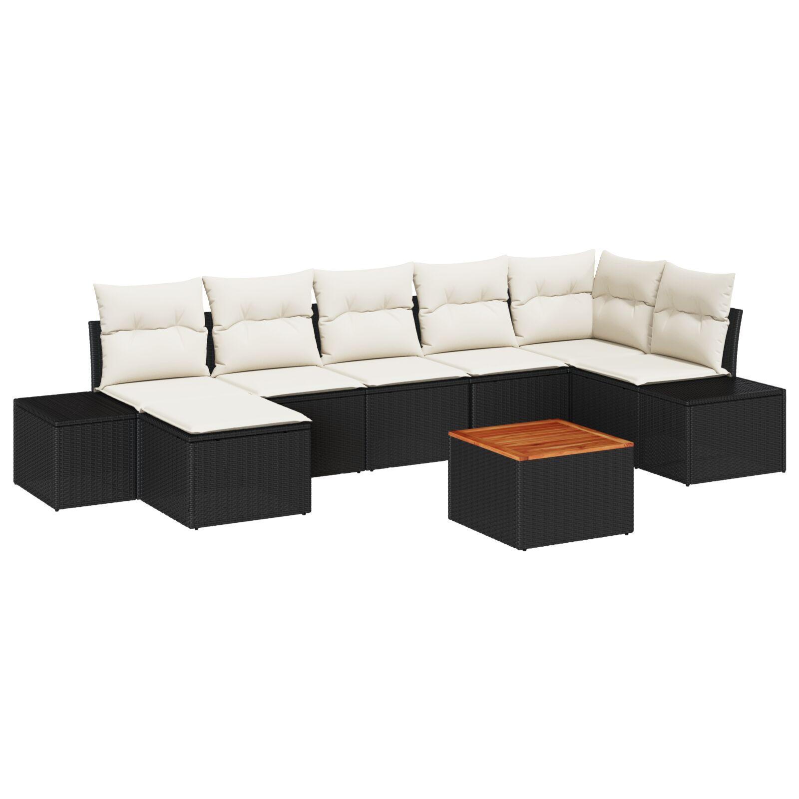 Modulært havesofa sæt med puder - 8 dele i sort polyrattan