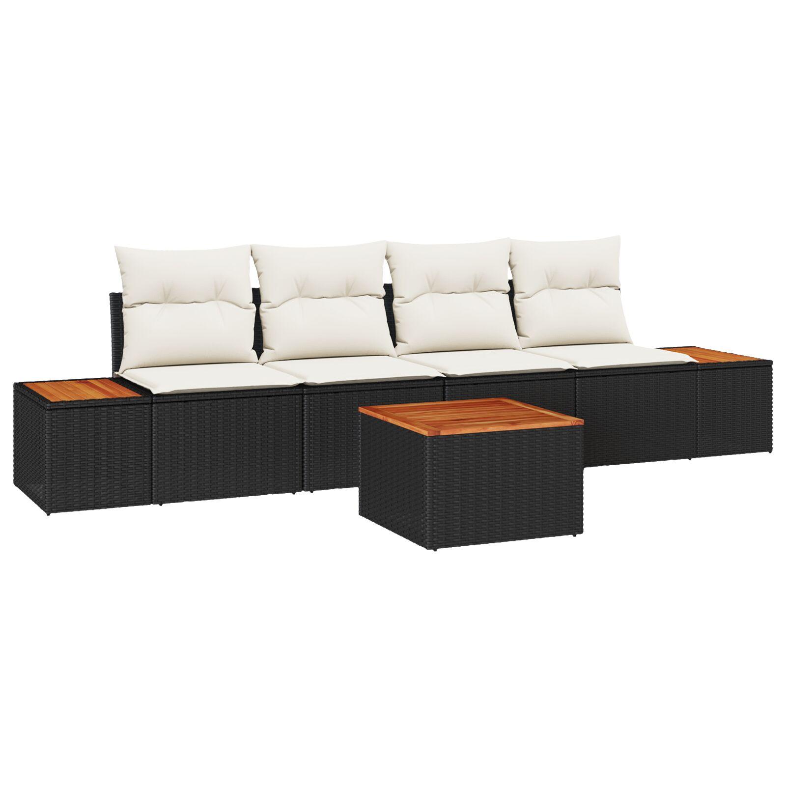 Havesofa SÃ¦t med pude 5 stk Sort Poly rattan