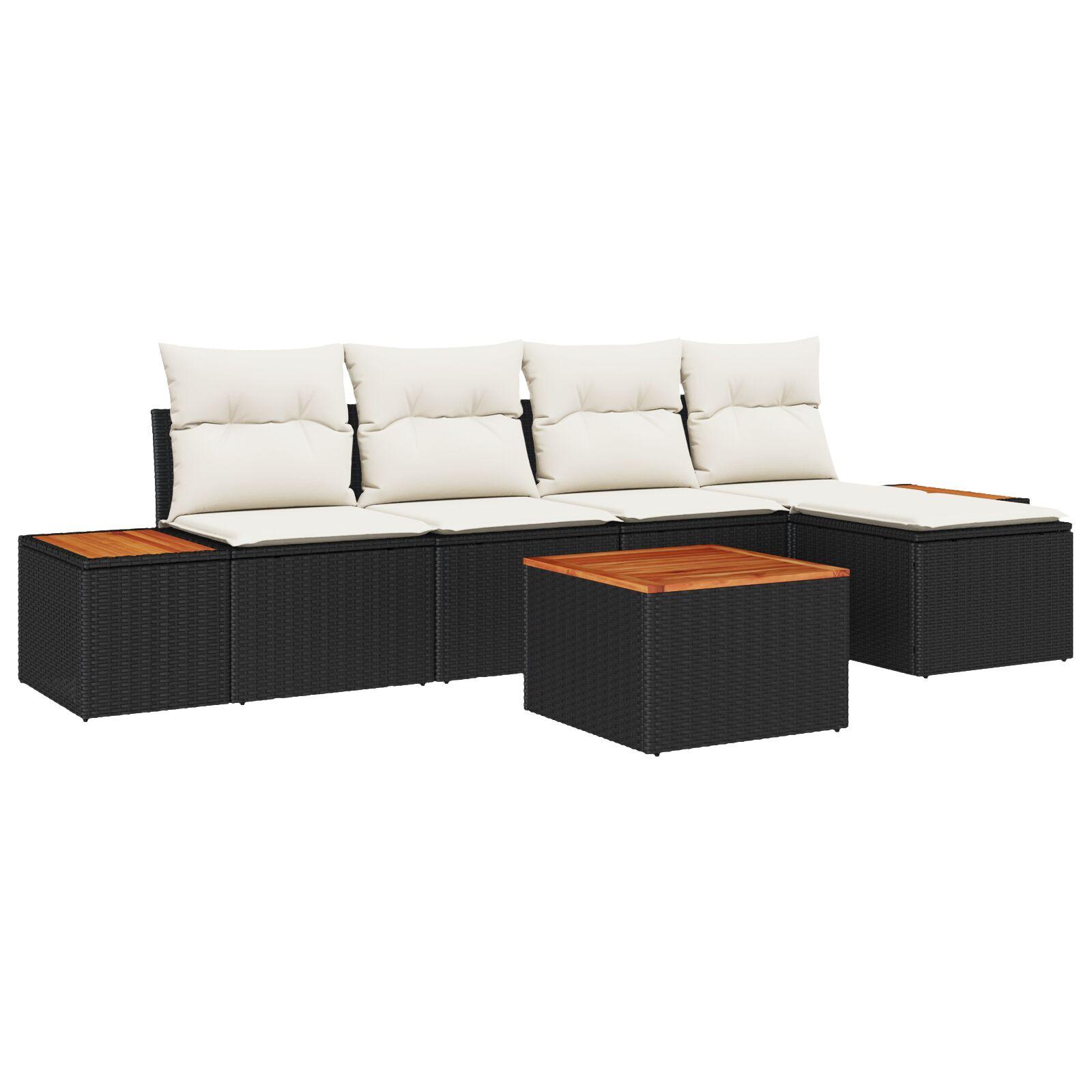 Havesofa SÃ¦t med pude 6 stk Sort Poly rattan
