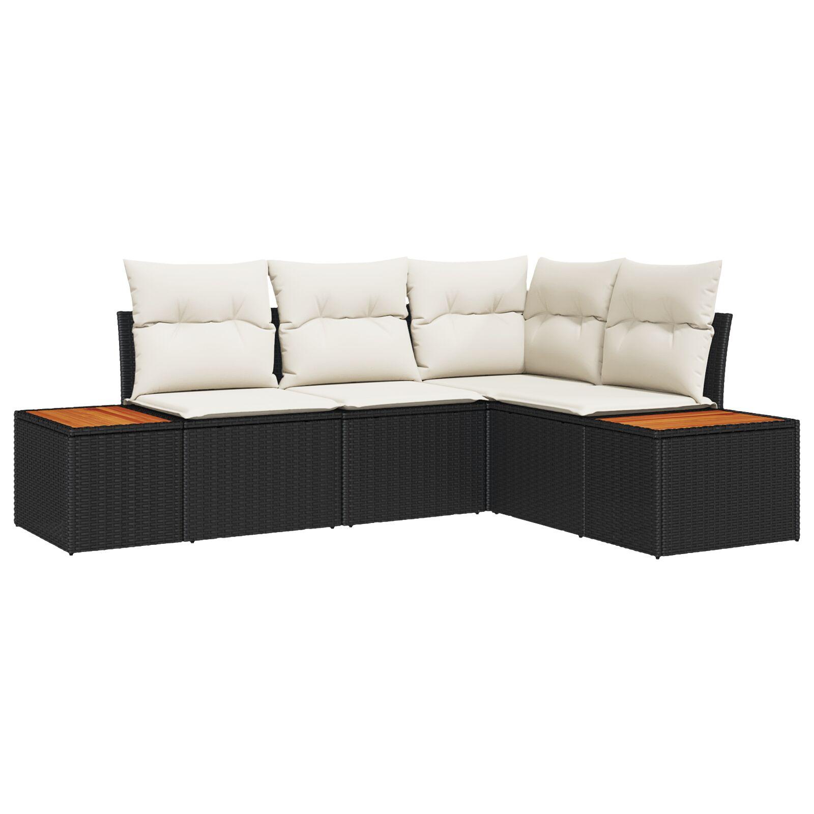 Havesofa SÃ¦t med pude 4 stk Sort Poly rattan