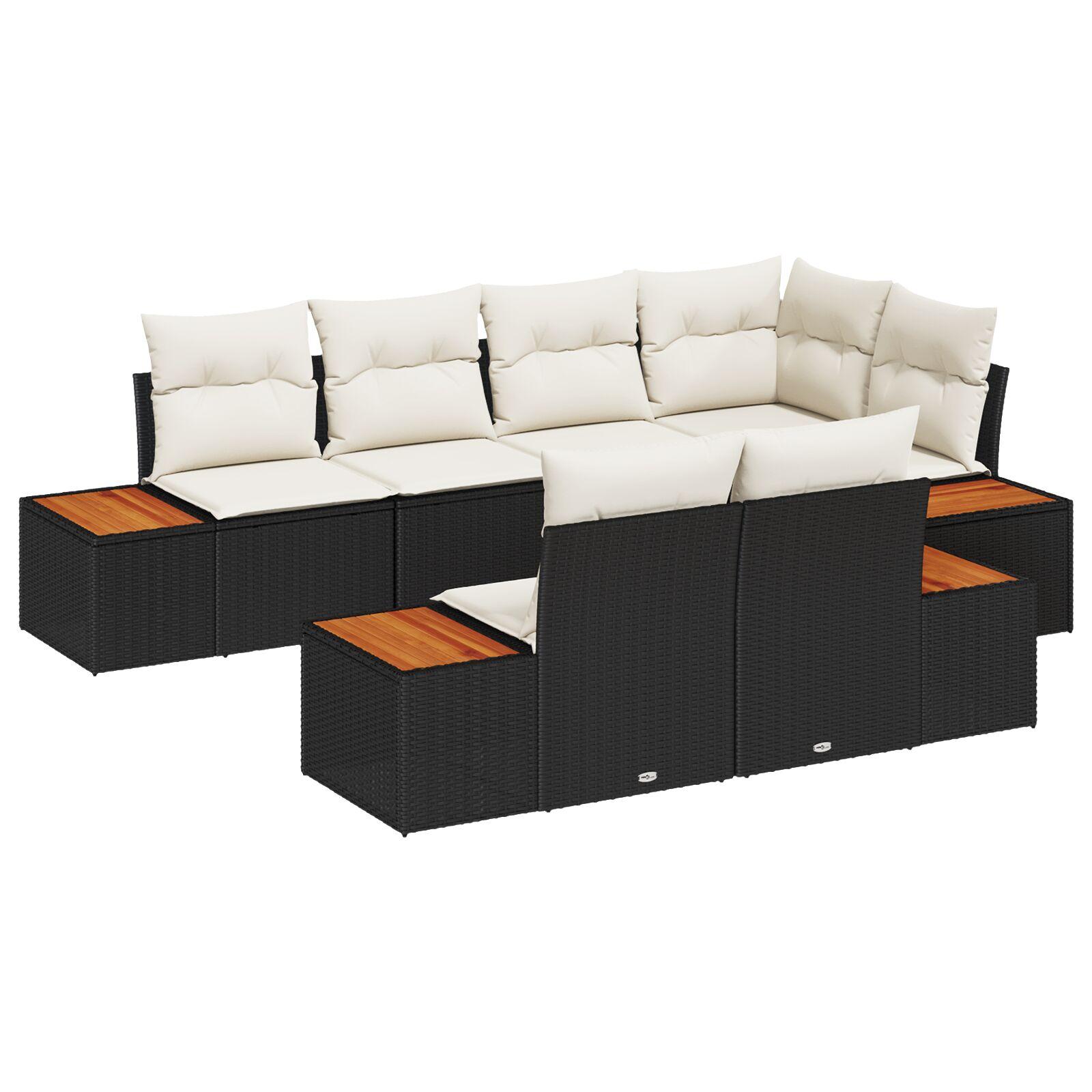 Havesofa SÃ¦t med pude 7 stk Sort Poly rattan
