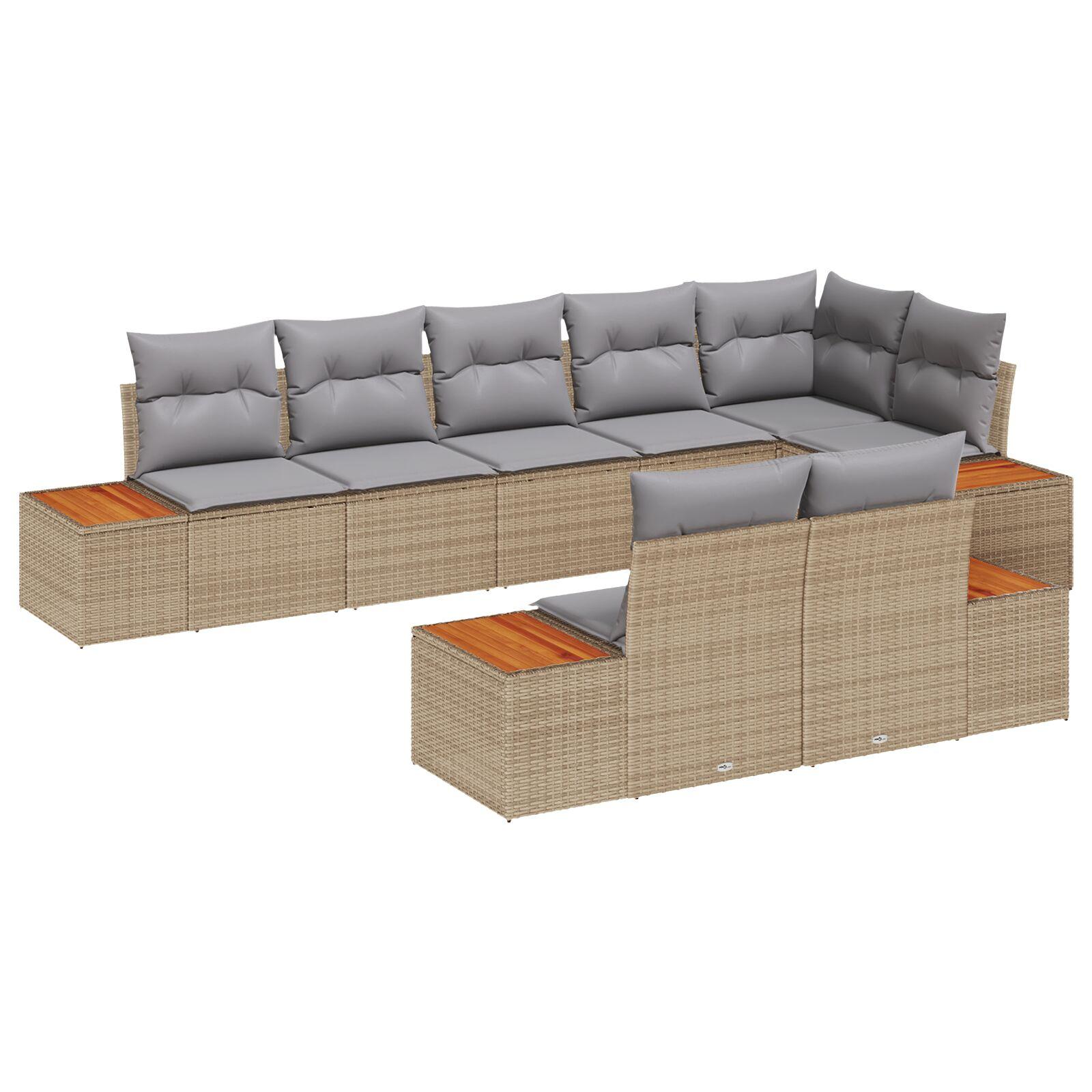 Havesofa SÃ¦t med pude 8 stk Beige Poly rattan