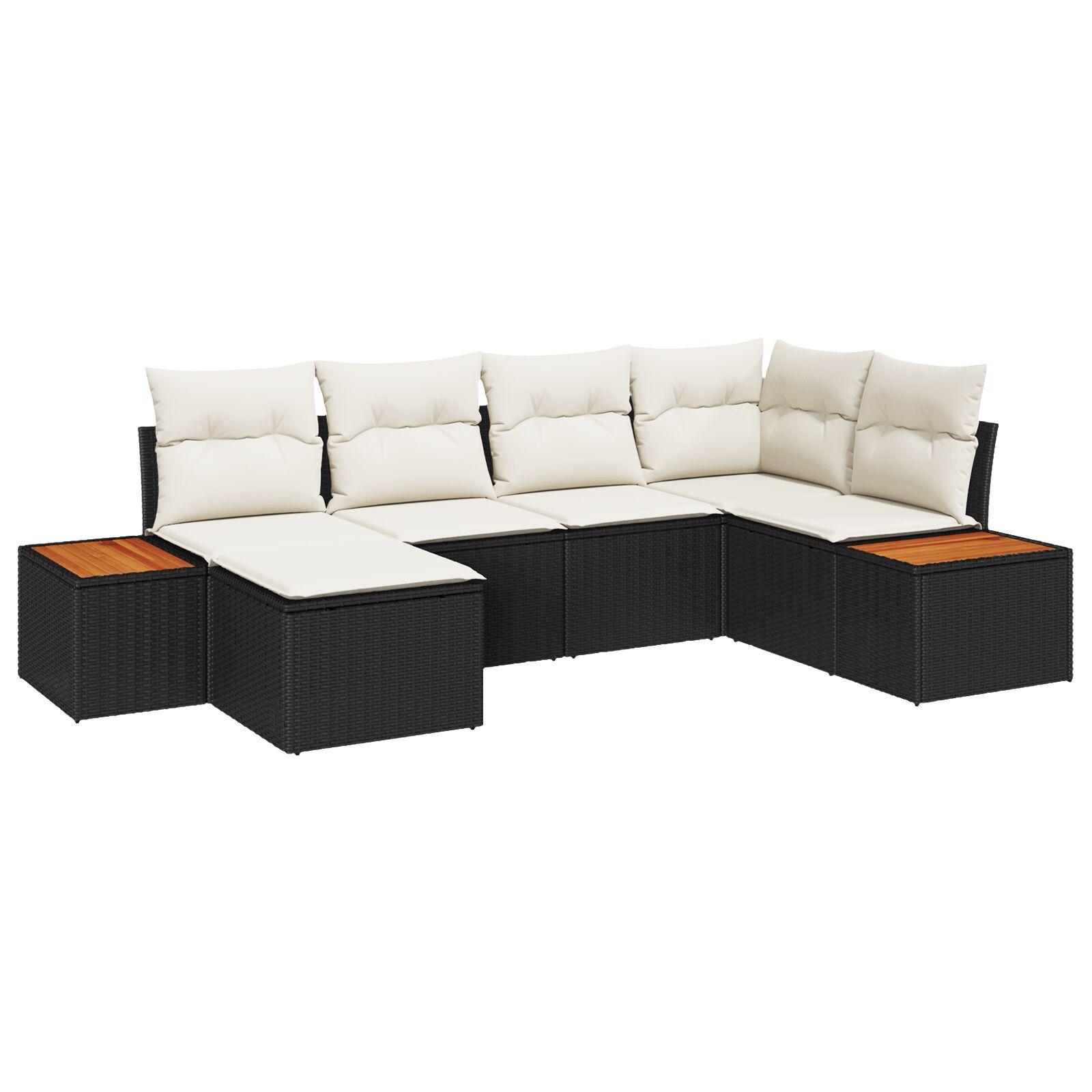 Havesofa SÃ¦t med pude 6 stk Sort Poly rattan