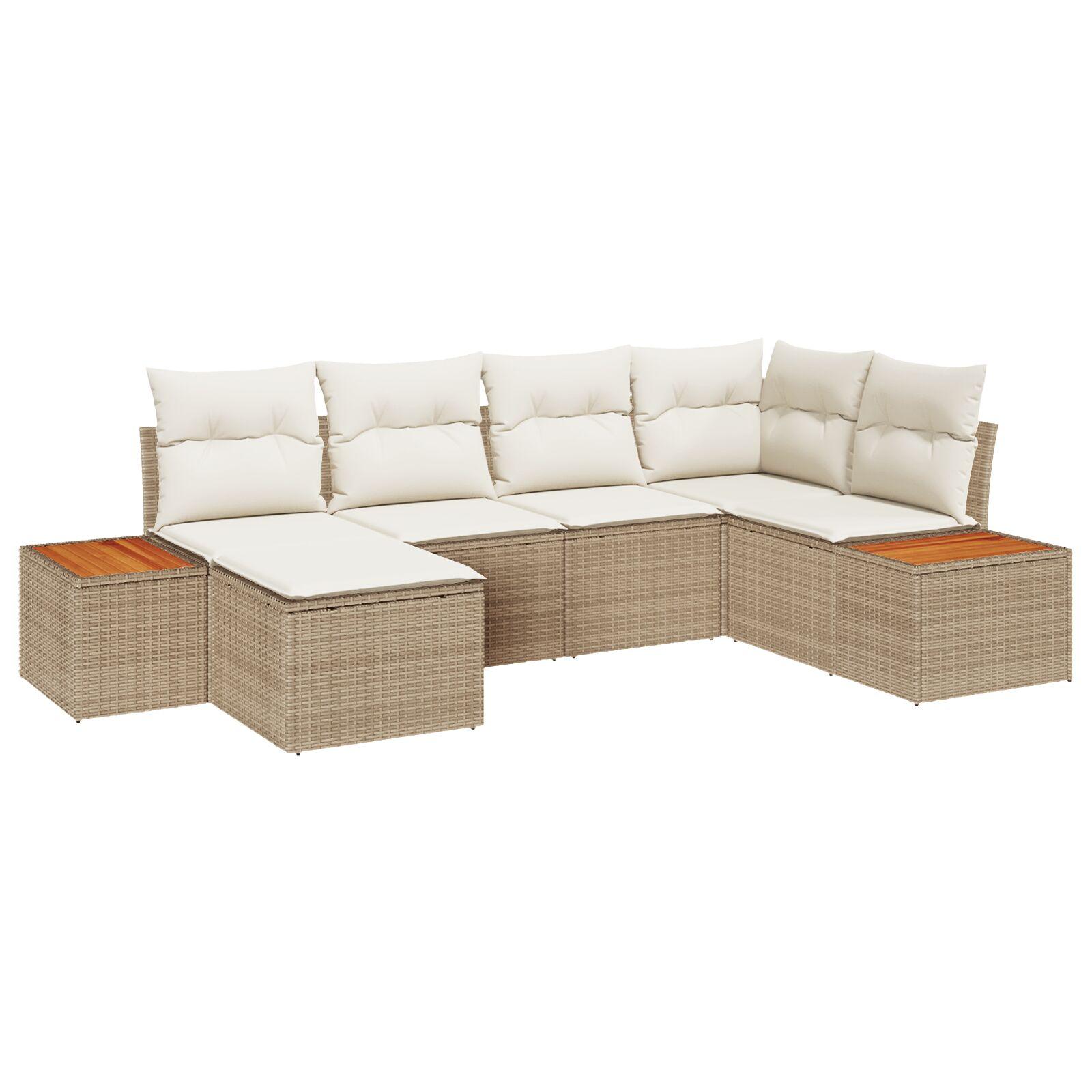 Havesofa sæt med puder 6 stk i beige polyrattan