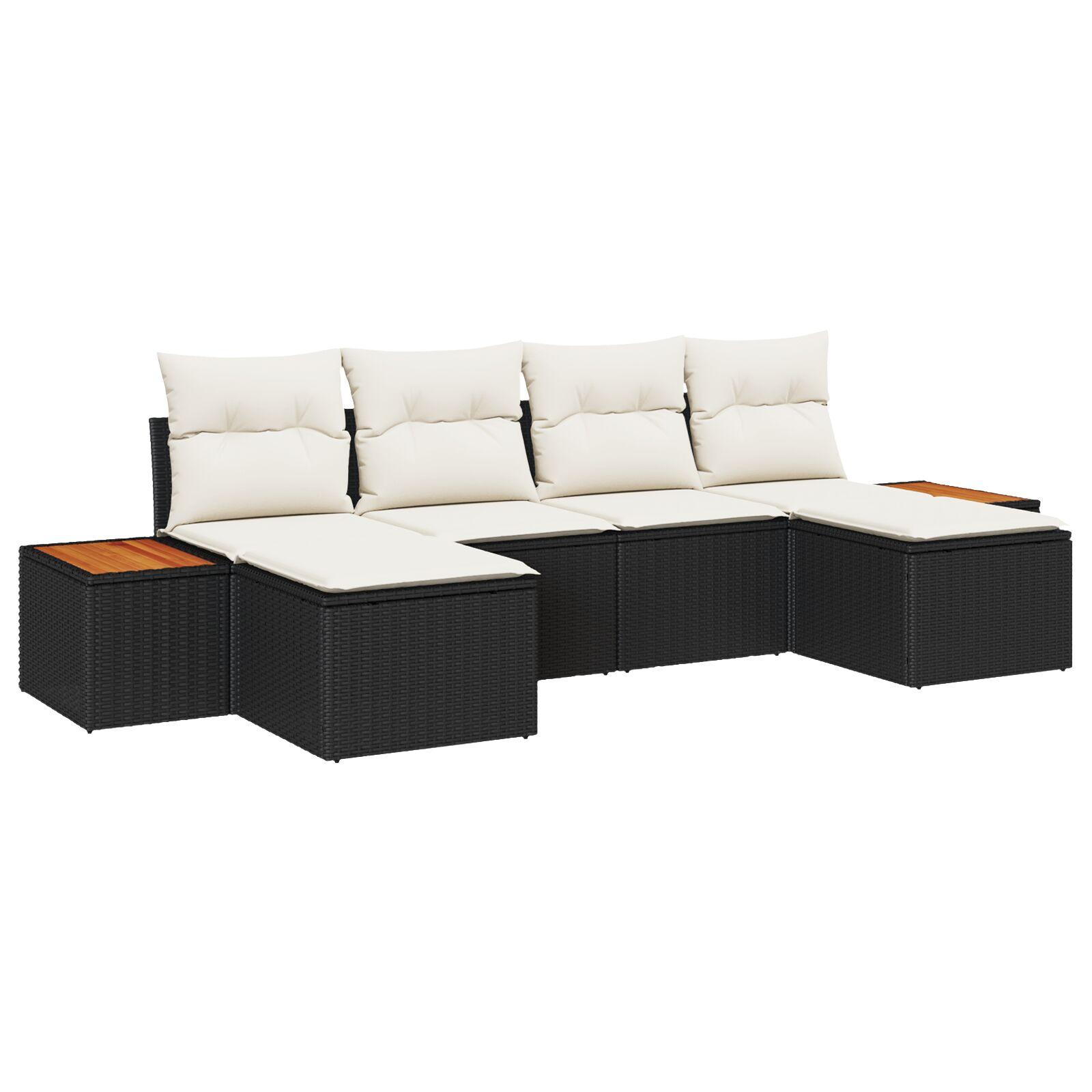 Havesofa SÃ¦t med pude 6 stk Sort Poly rattan