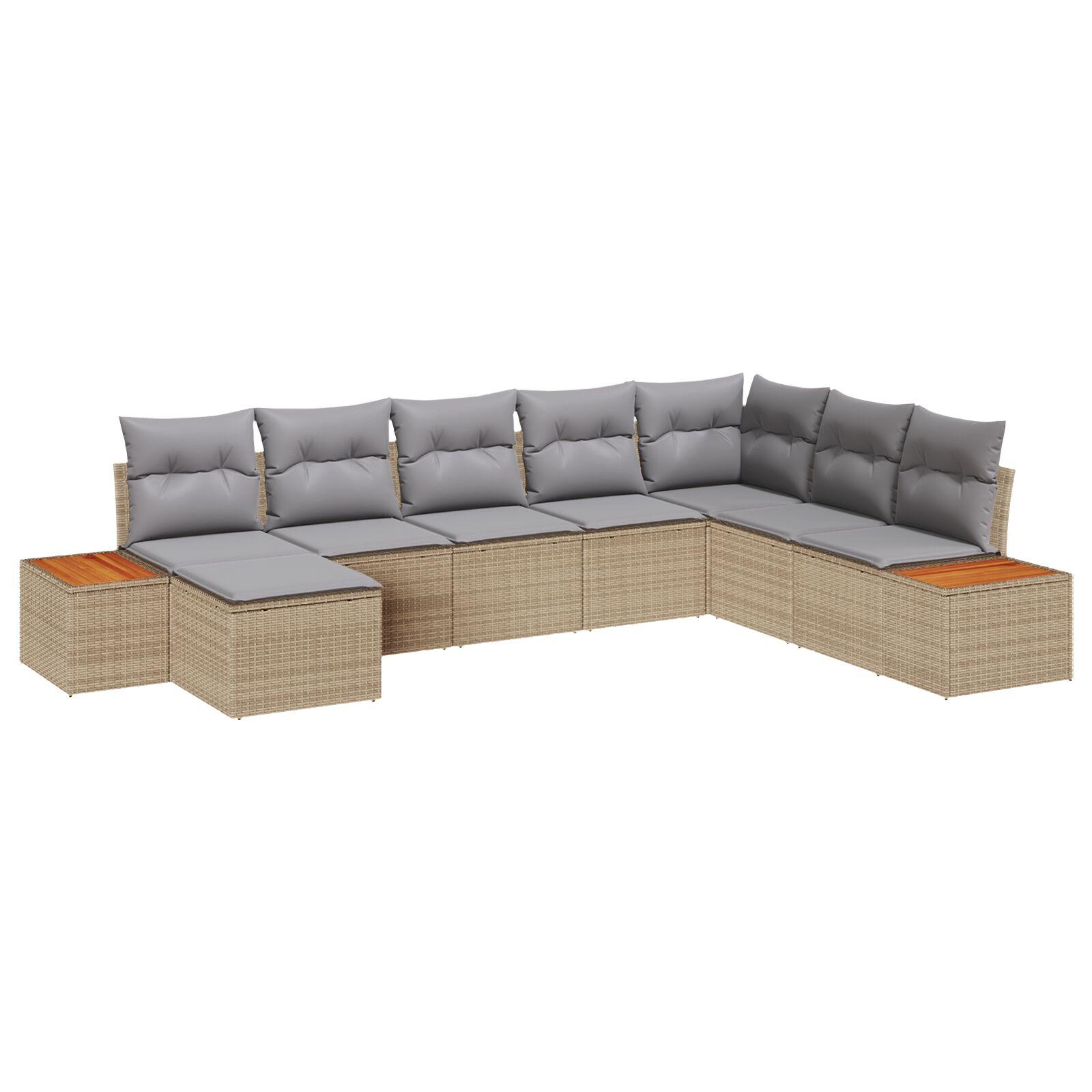 Havesofa SÃ¦t med pude 8 stk Beige Poly rattan