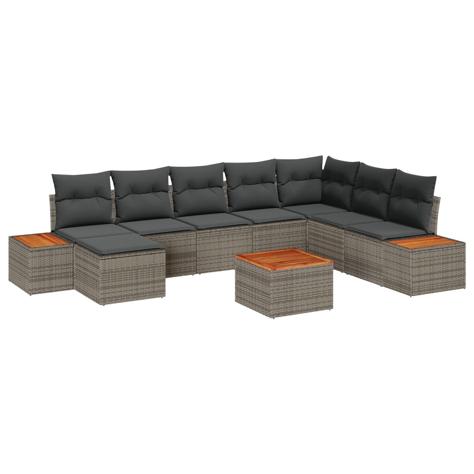 Havesofa SÃ¦t med pude 9 stk GrÃ¥ Poly rattan