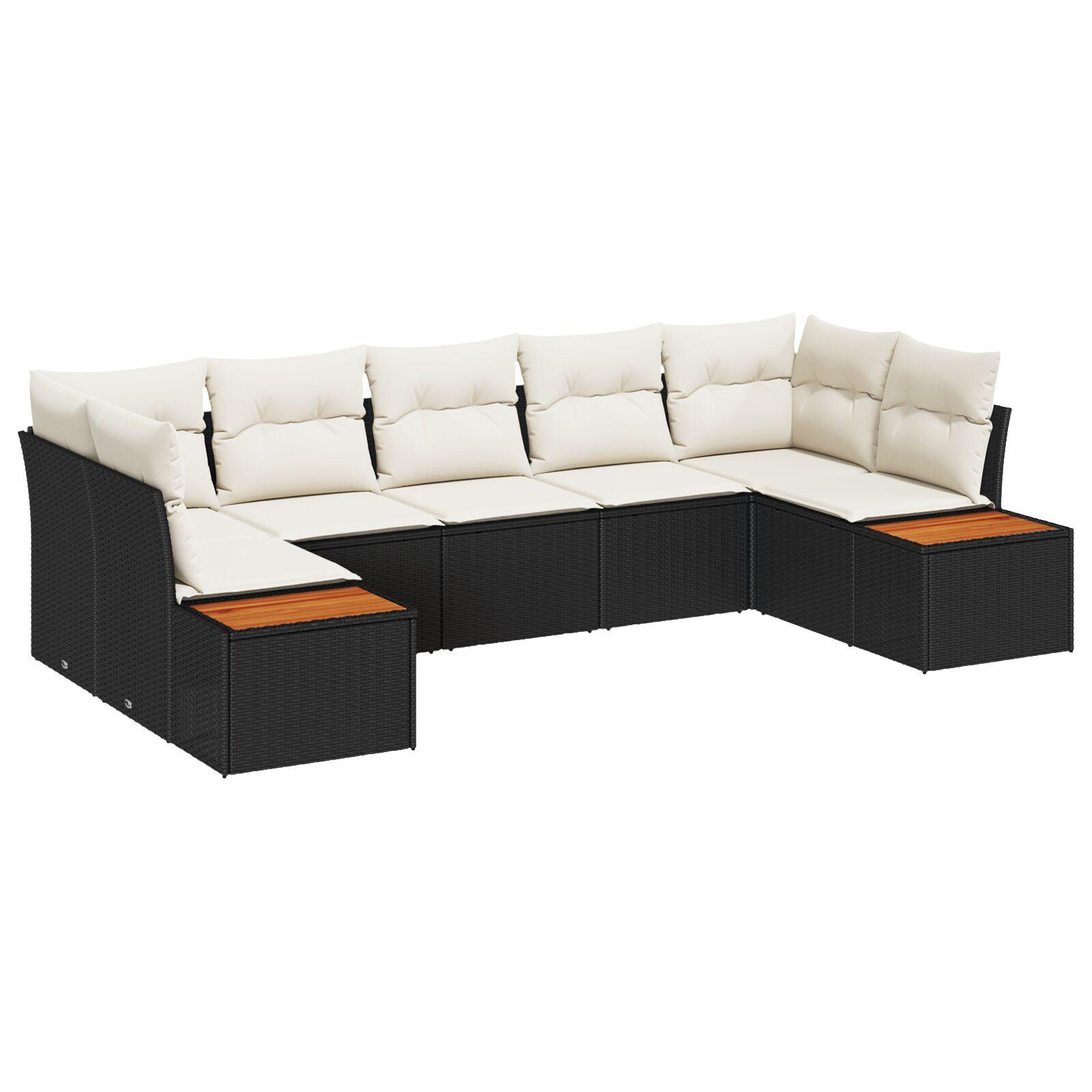 Havesofa SÃ¦t med pude 7 stk Sort Poly rattan