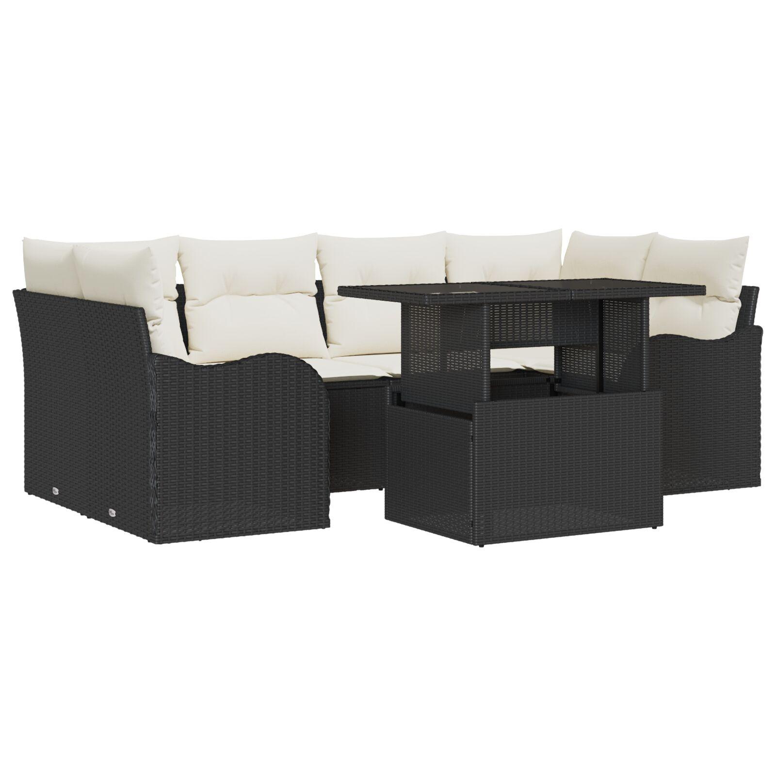 Havesofa SÃ¦t med pude 7 stk Sort Poly rattan