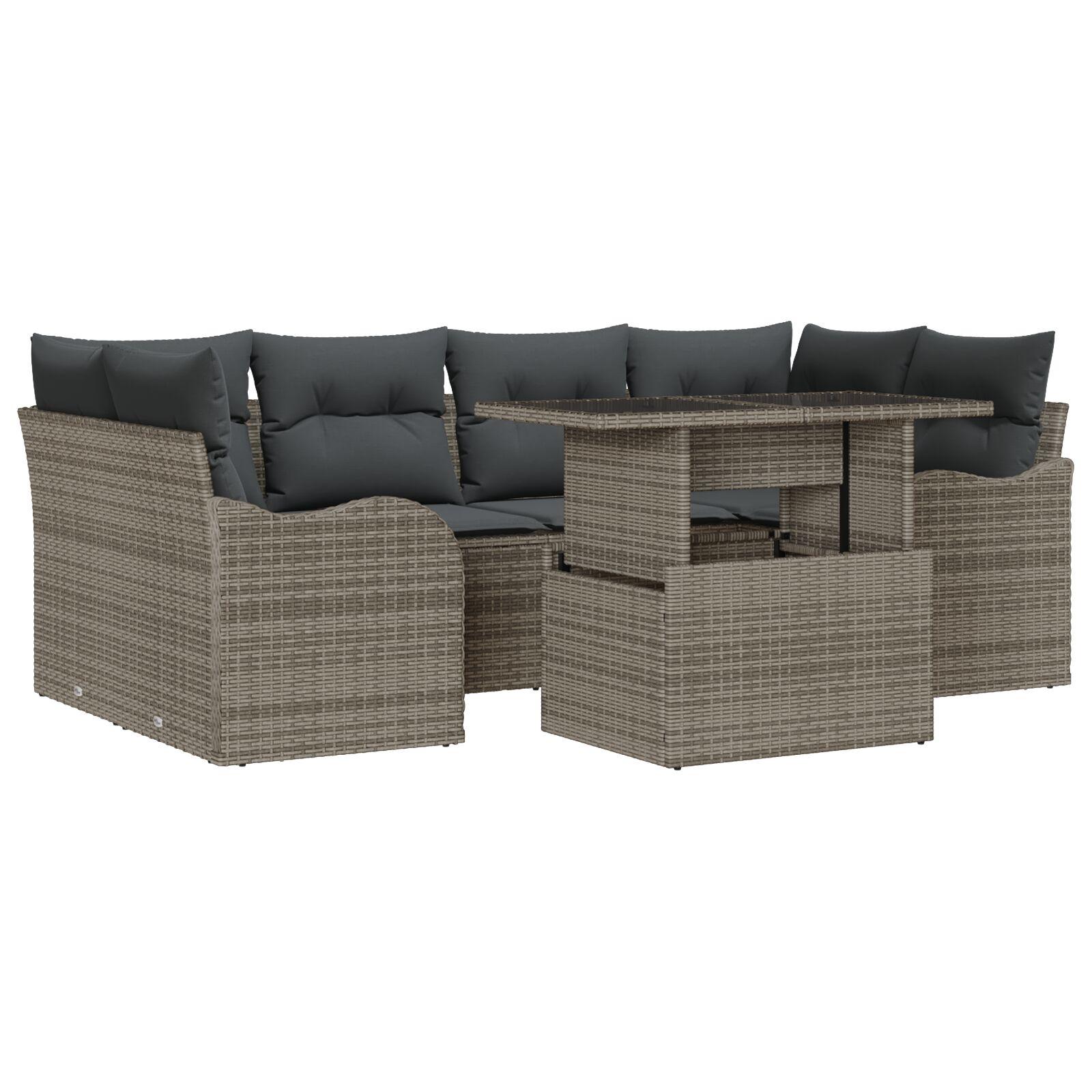 Havesofa SÃ¦t med pude 7 stk GrÃ¥ Poly rattan